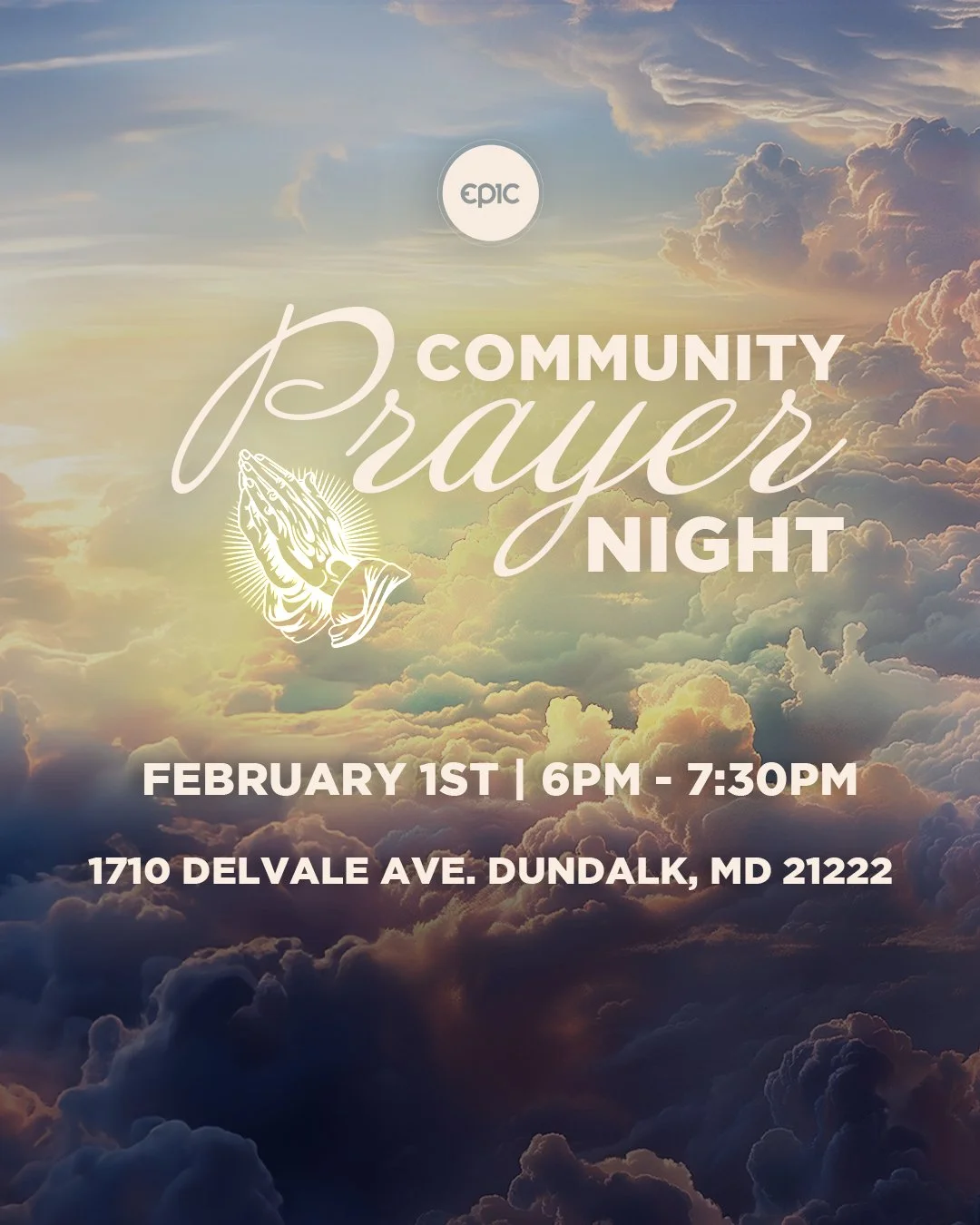 Epic Church is honored to host our annual Community Prayer Service, gathering churches from across our area for one shared purpose &mdash; to seek God together in prayer for our community, our state, our nation, and our world.

As believers from diff