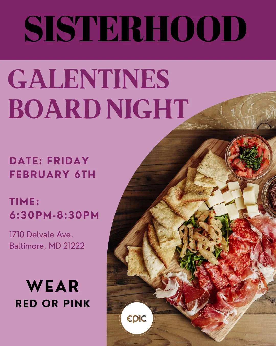 Today is the DAY for our Sisterhood Galentines Board night! 

You still have time to register or just come!

Bring your favorite Themed "Charcuterie" Board and wear your Red or Pink. This will be a fun evening where we can celebrate doing l