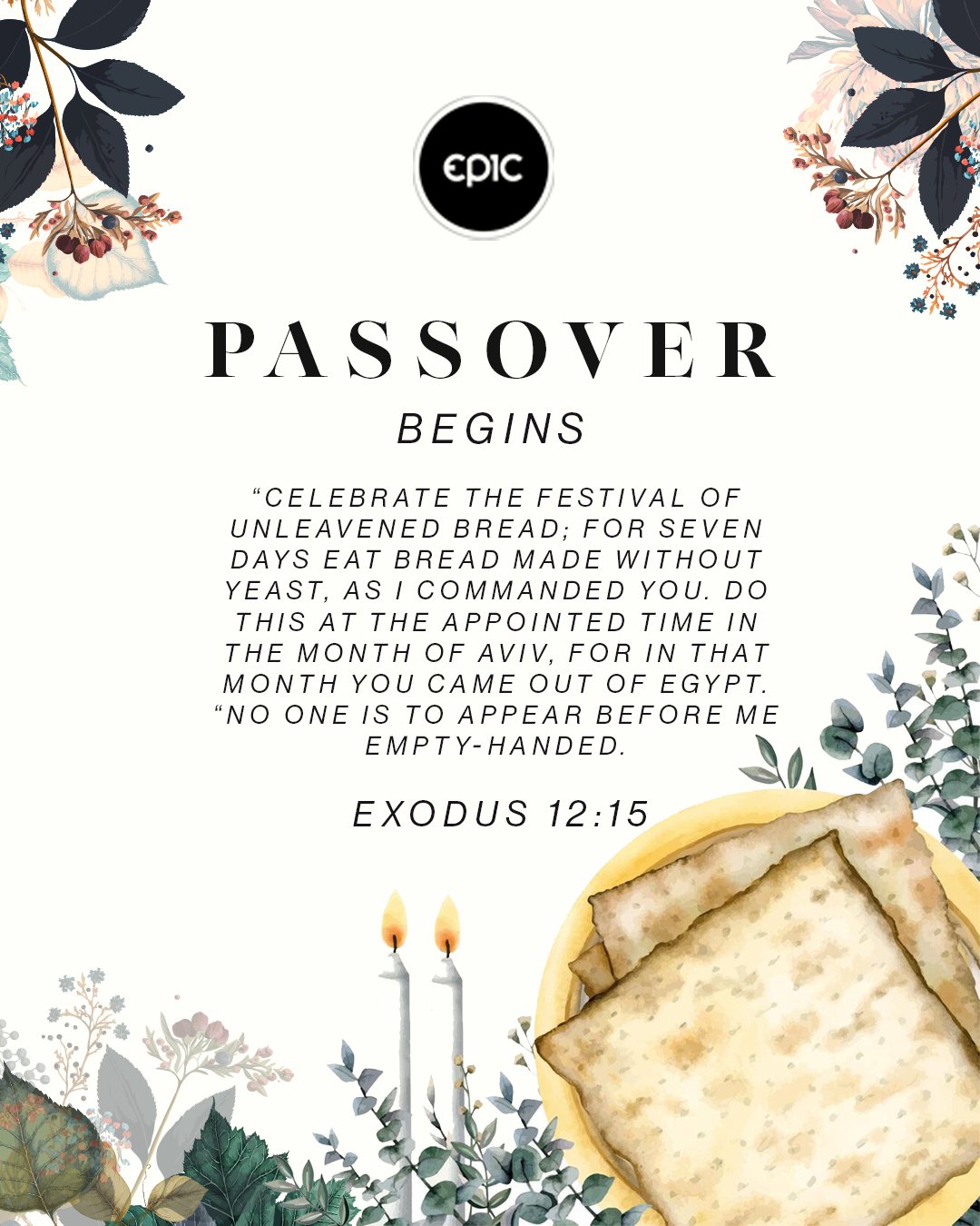 - Today is the first day of Passover -
Passover remembers how God delivered His people from slavery in Egypt, a story first found in Exodus 12. At the Last Supper, Jesus gave Passover new meaning by showing that He is our true Passover Lamb, whose bo