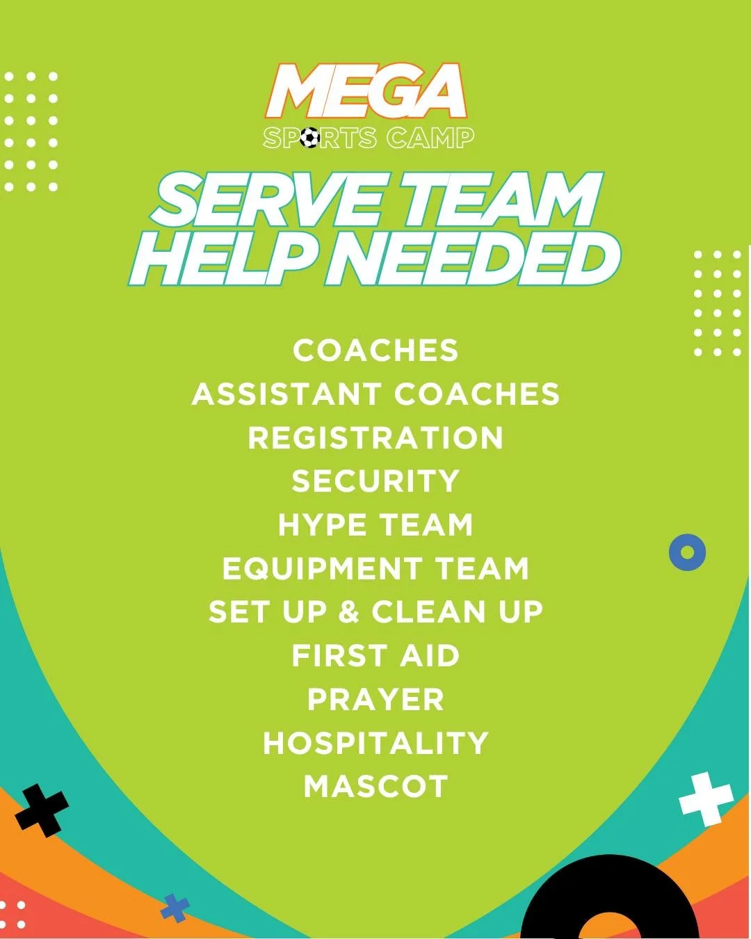 🏀⚽🏈📣 WE NEED YOU, EPIC FAMILY! 📣🏈⚽🏀
This summer, Epic Church is hosting our very first Mega Sports Camp &mdash; and we need an incredible team of volunteers to help make it happen! 🙌
📅 July 6&ndash;10, 2026
🕠 Serving Time: 5:30PM&ndash;9:00P
