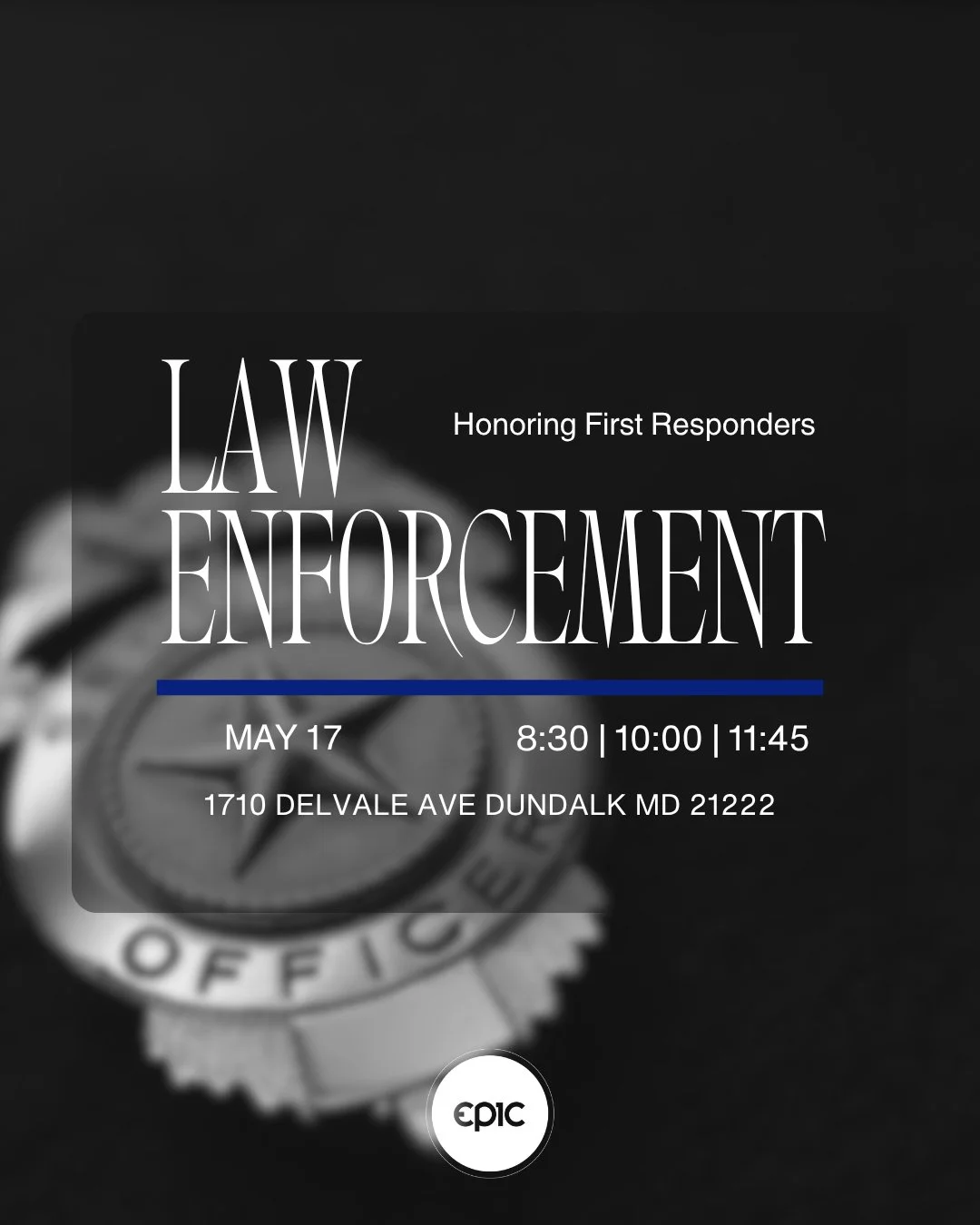 🚓 This Sunday at Epic Church 💙
Join us for a special Law Enforcement Honor Day as we take time to recognize and pray for the officers and families who faithfully serve our communities every day. 🇺🇸
No matter your background or story &mdash; you&r
