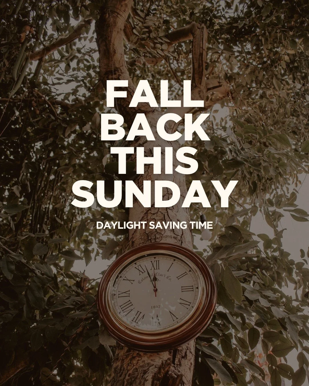 Don&rsquo;t forget to FALL BACK! ⏰🍂

Daylight Saving Time ends this Sunday, November 1 &mdash; set your clocks back one hour before bed Saturday night.

That means an extra hour of sleep&hellip; so no excuses for missing church. 😂🙌

See you Sunday
