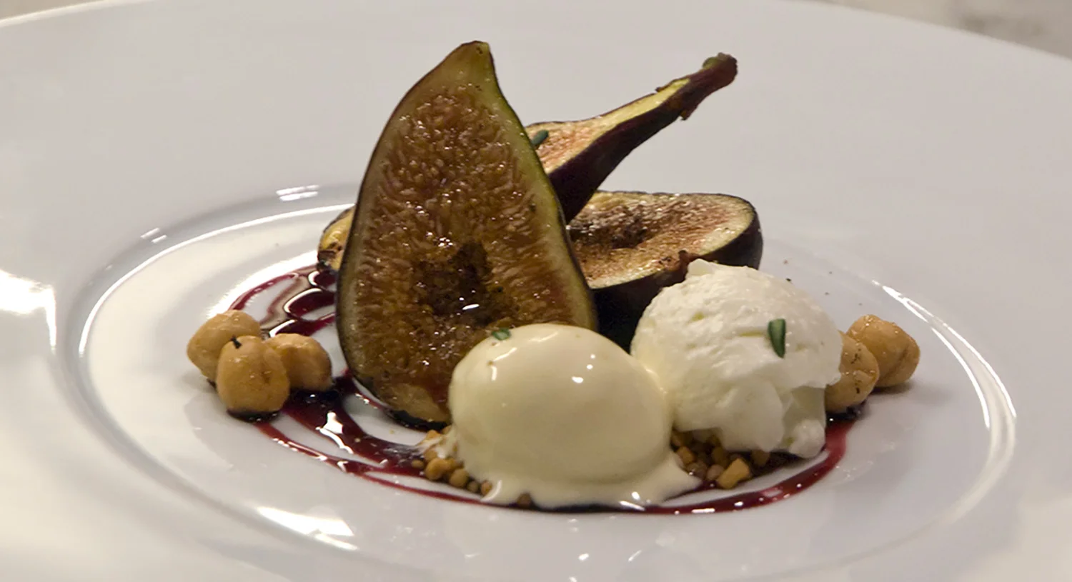 Roasted Figs, Chevre Fondant, and Bacon Ice Cream