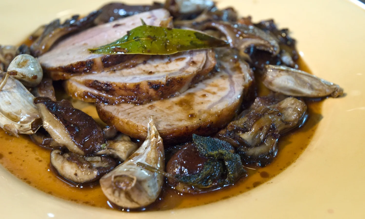 Roasted Pork Loin with Wild Mushrooms, Garlic & Sage Pan Jus