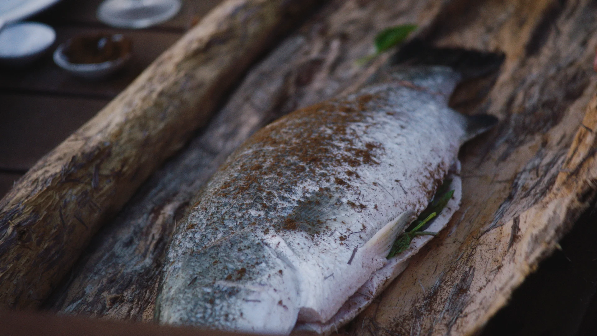 Paperbark Wrapped Barramundi with Wattleseed Roasted Yams and Citrus Vierge