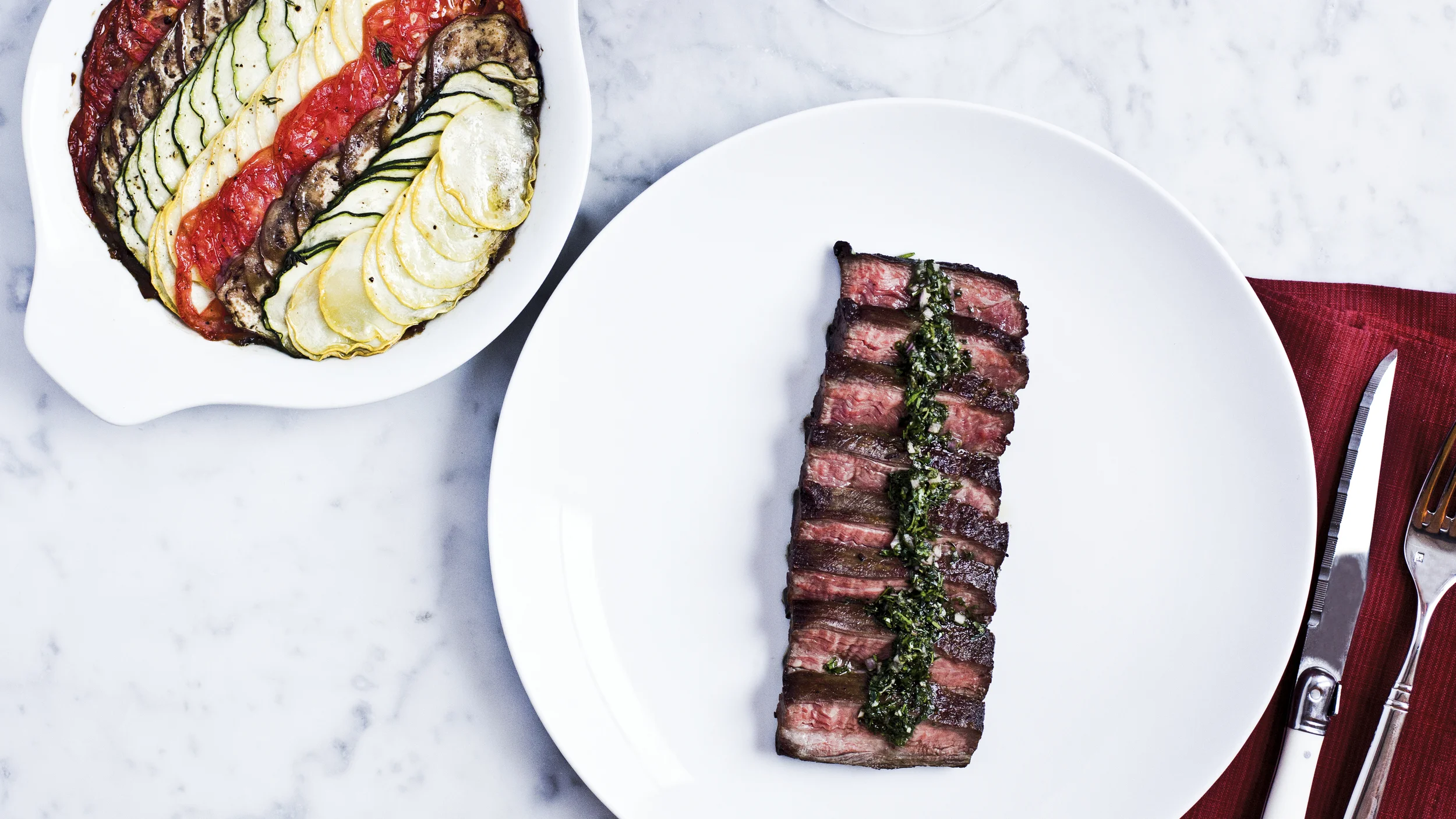 New South Wales - Pan Roasted Flank Steak with Chimichurri and Byaldi