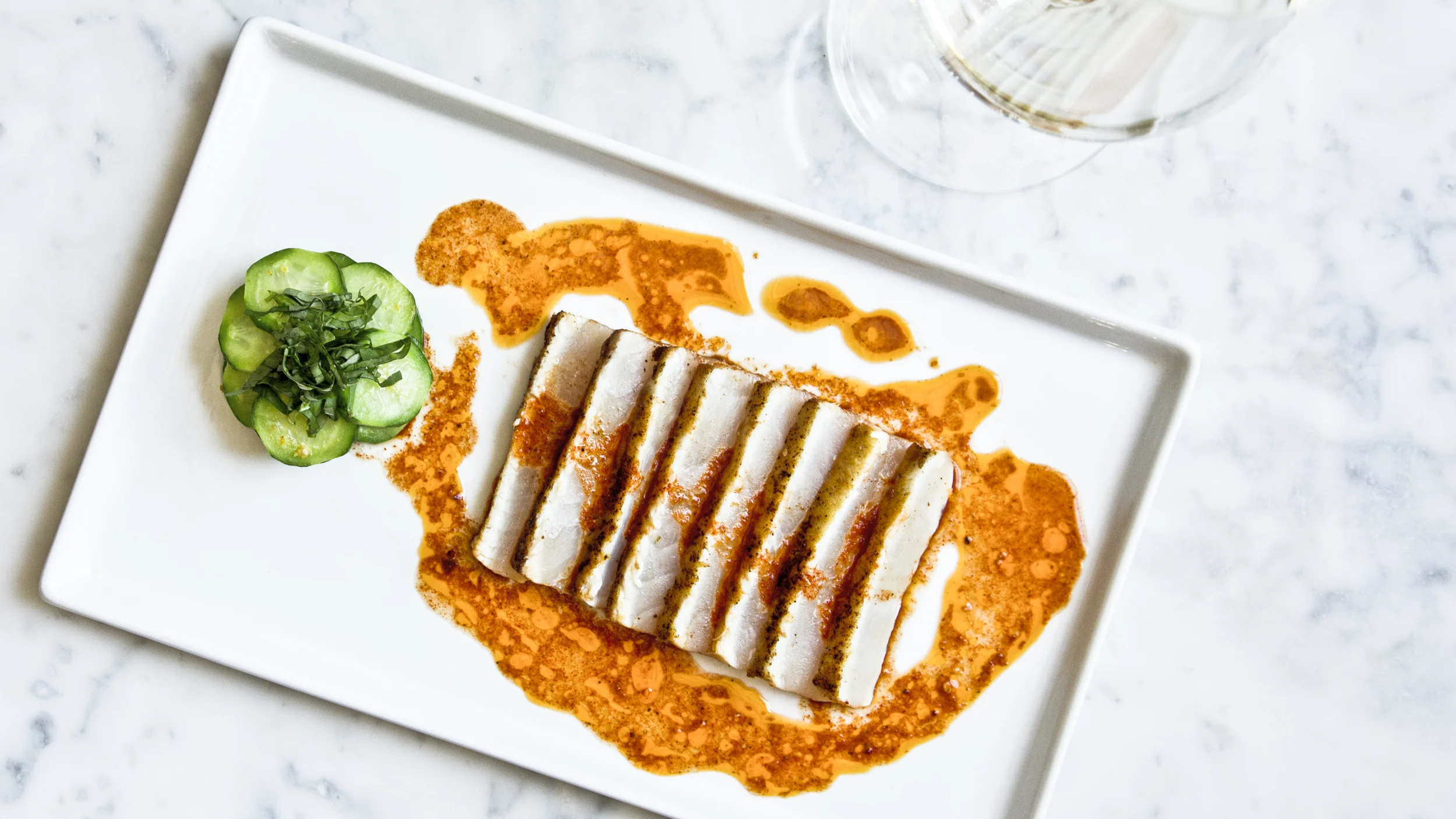 Tandoori Spiced Hamachi with Pickled Cucumbers