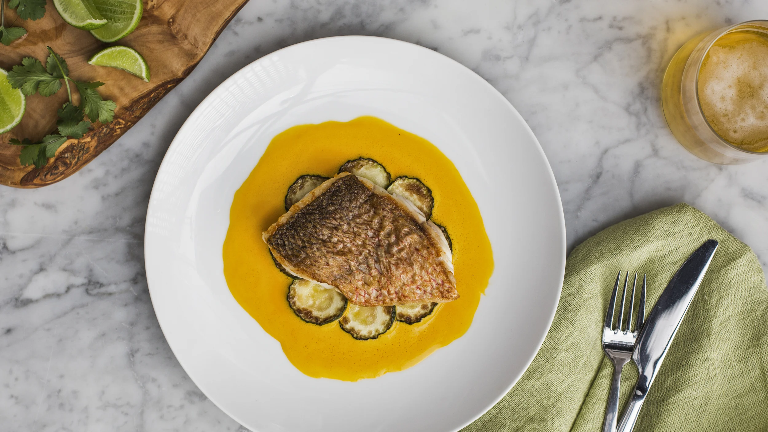 Red Snapper with Tomatillos and Sofrito Emulsion