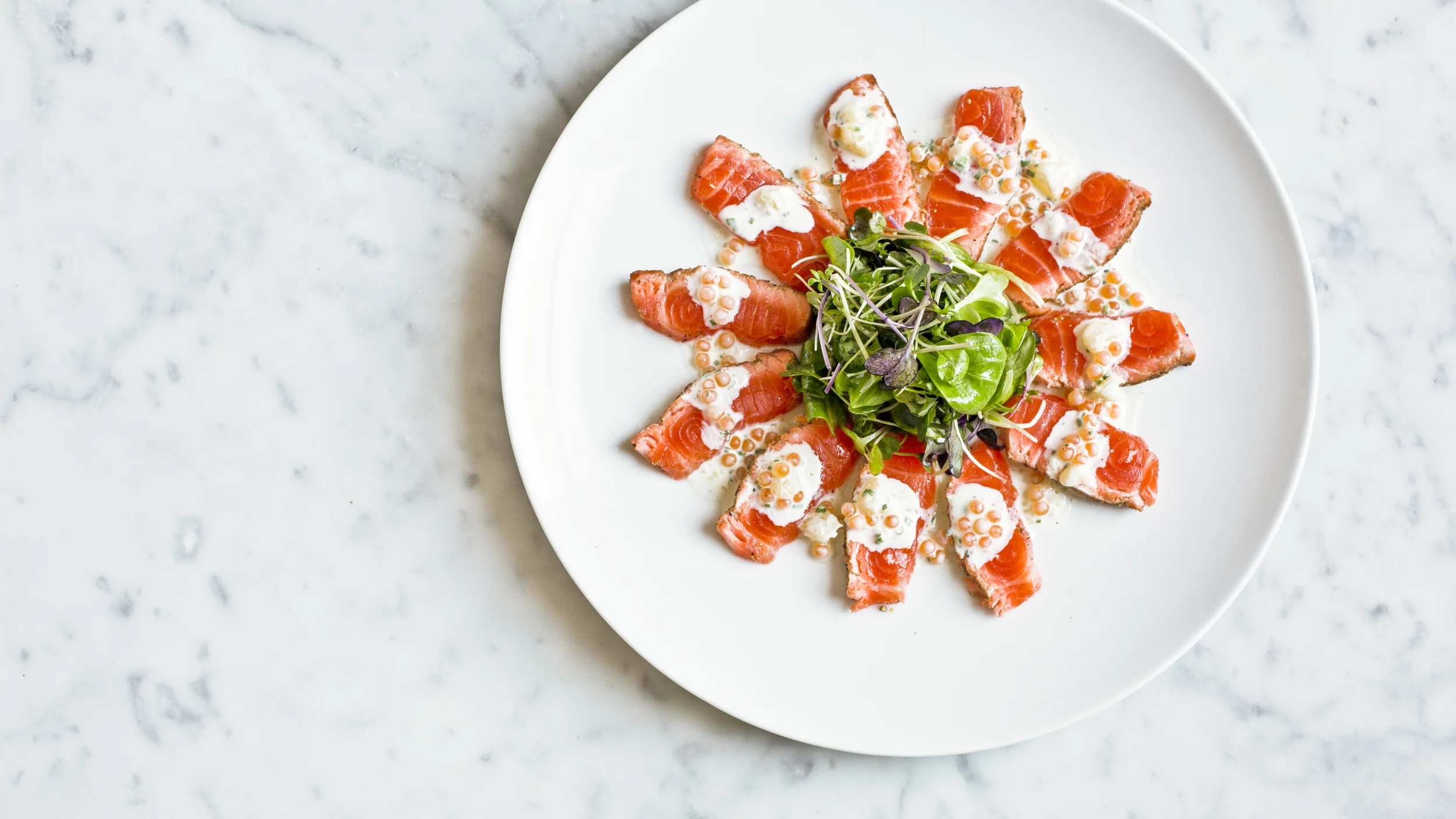 Spice Crusted Tasmanian Sea Trout with Finger Lime and Trout Roe Crème