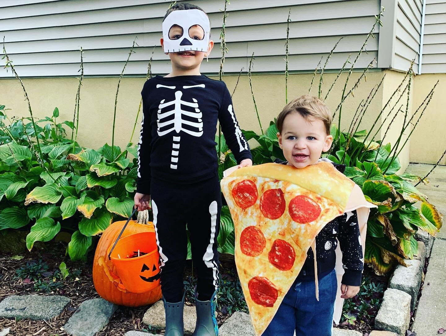 Happy Halloween! Nice going @lisacolleen for making a skeleton mask in 12 minutes after Charlie&rsquo;s costume changed from T-Rex to skeleton right before game time.