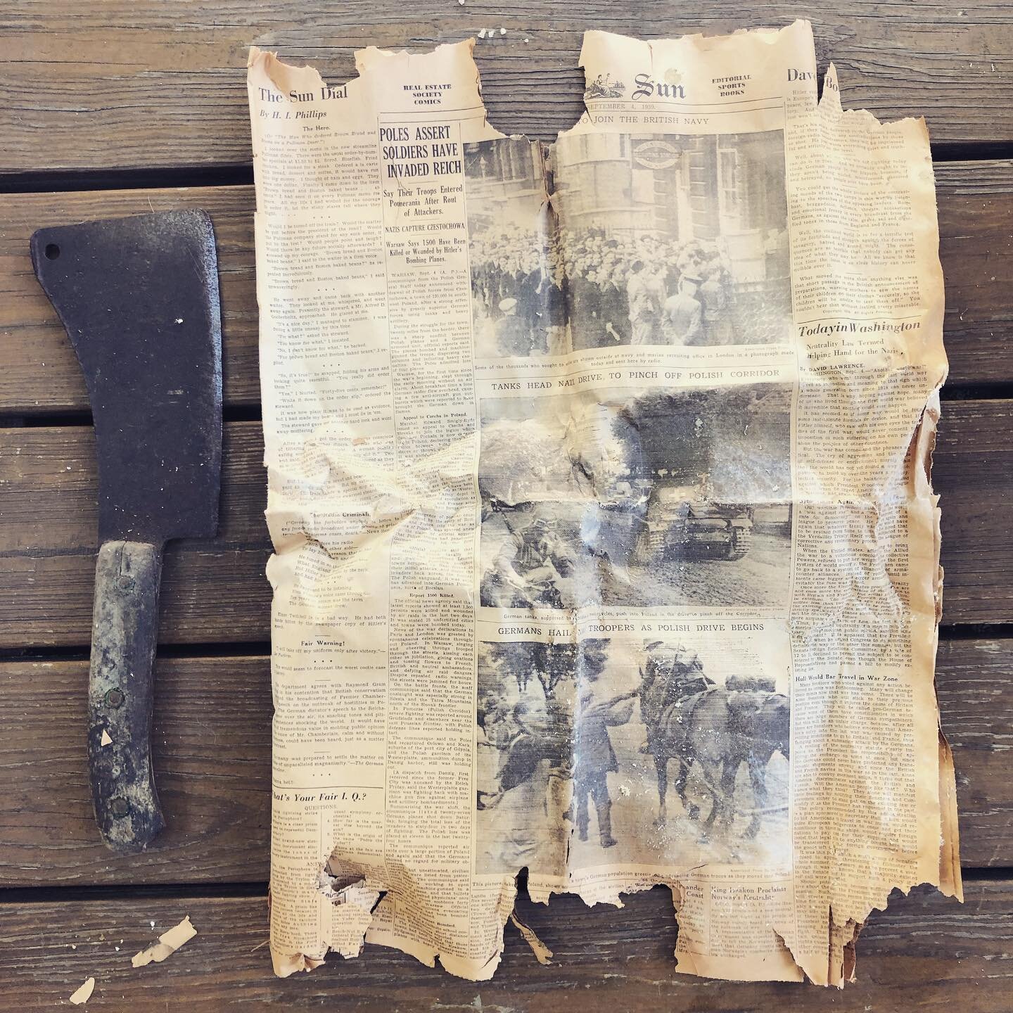 Unearthed some relics yesterday. #thingsfoundinourwalls #nysun #wwII #brooklyndodgers #nybaseballgiants #pologrounds #bigolcleaver