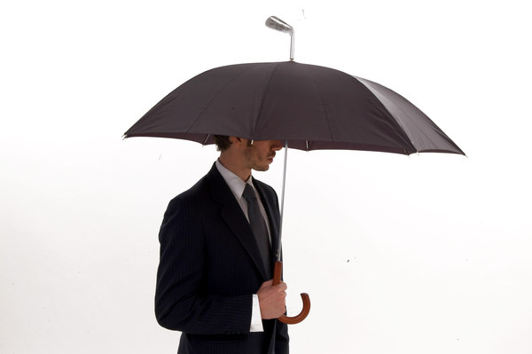 2005 Umbrella and Stainless steel iron 104,4 x 8,9 cm This umbrella was inspired by designer Sebastian ErraZuriz's rainy day golf outings. While living in Scotland, he and his friends often found themselves carrying golf clubs and umbrellas simultaneously, which struck inspiration in the young designer. Made of steel, fiberglass, polyester, and rubber. This product is an umbrella and should not be used as a golf club.