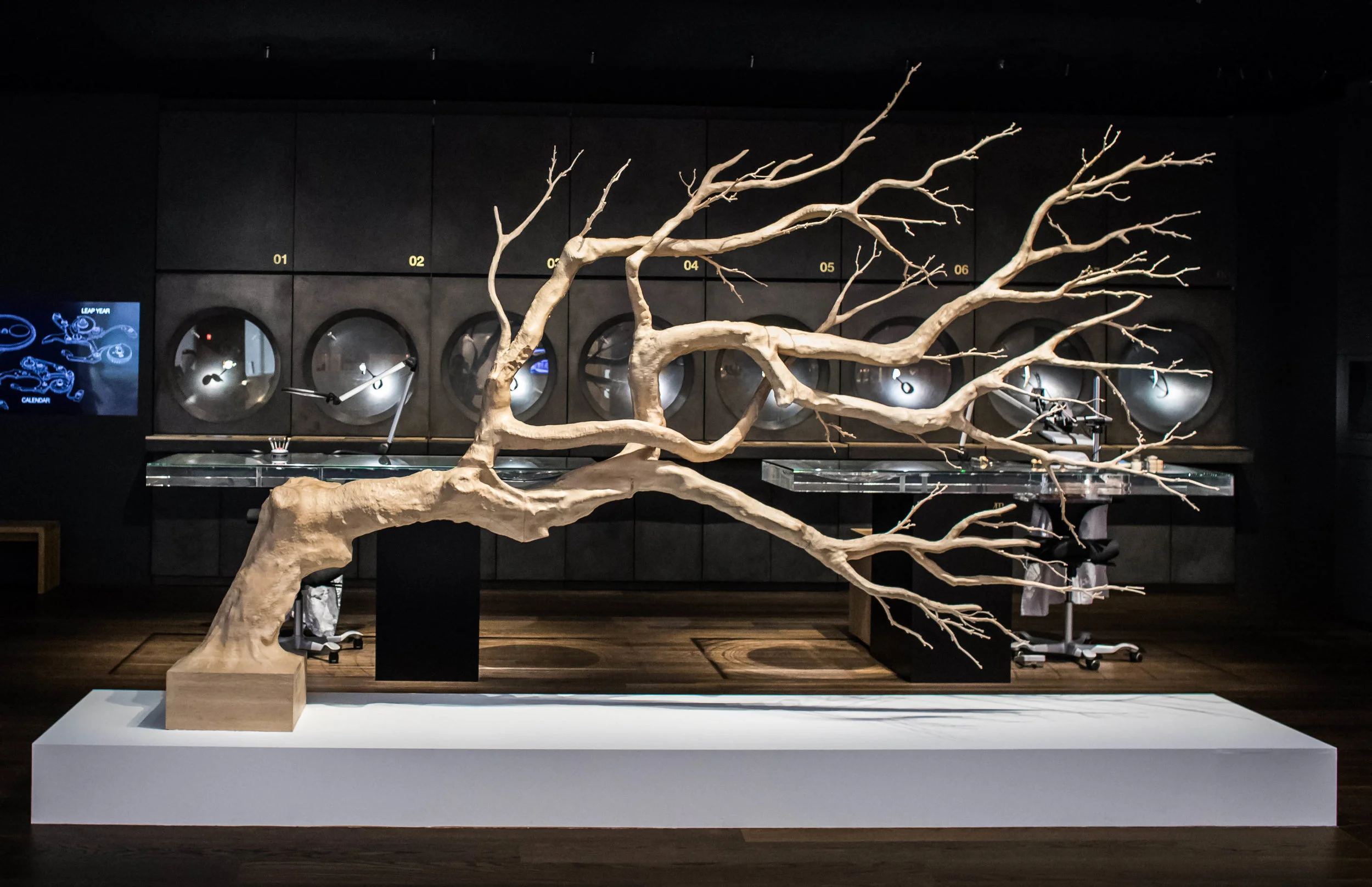 Art Basel Collector's Lounge for Audemars Piguet (Hong Kong, Basel, Miami), 2017 For the second consecutive year, Sebastian Errazuriz was invited to design Audemars Piguet’s vip lounge at Art Basel, Hong Kong and Miami. The new installation will be launched at Art Basel Hong Kong on March, 23 rd 2017 and on view during the entire fair. The new design is inspired by the vast forests in the Jura Mountains, reminding us of the Manufacture’s deep sense of history and endless growth. “During my visit to le Brassus in 2015, I was captivated by the trees that are native to the region of the Vallée de Joux. It seemed as though they drew a natural symbolic connection to Audemars Piguet.” The spruce trees that grow near the Manufacture usually look tall and straight, from the trunk all the way to the end of the branches. For the lounge, Sebastian Errazuriz created a tree that had meaning and was not like the others, a tree that was unique in its shape and identity.