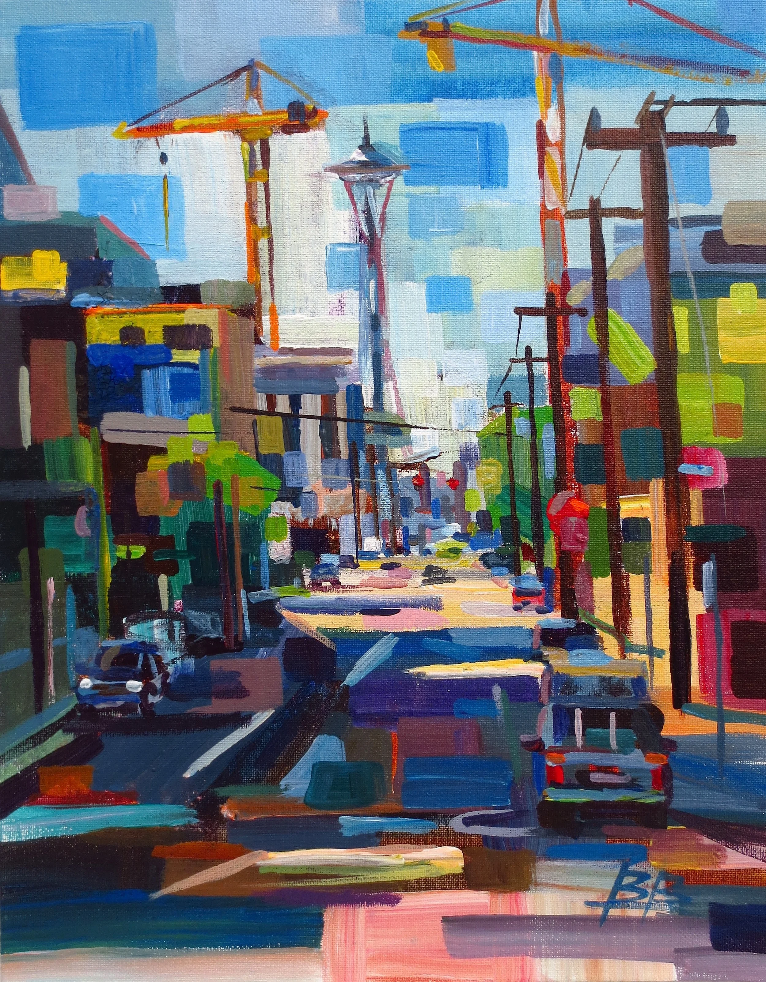 City Under Construction (plein air), 11x14, Acrylic, March 2016 SOLD