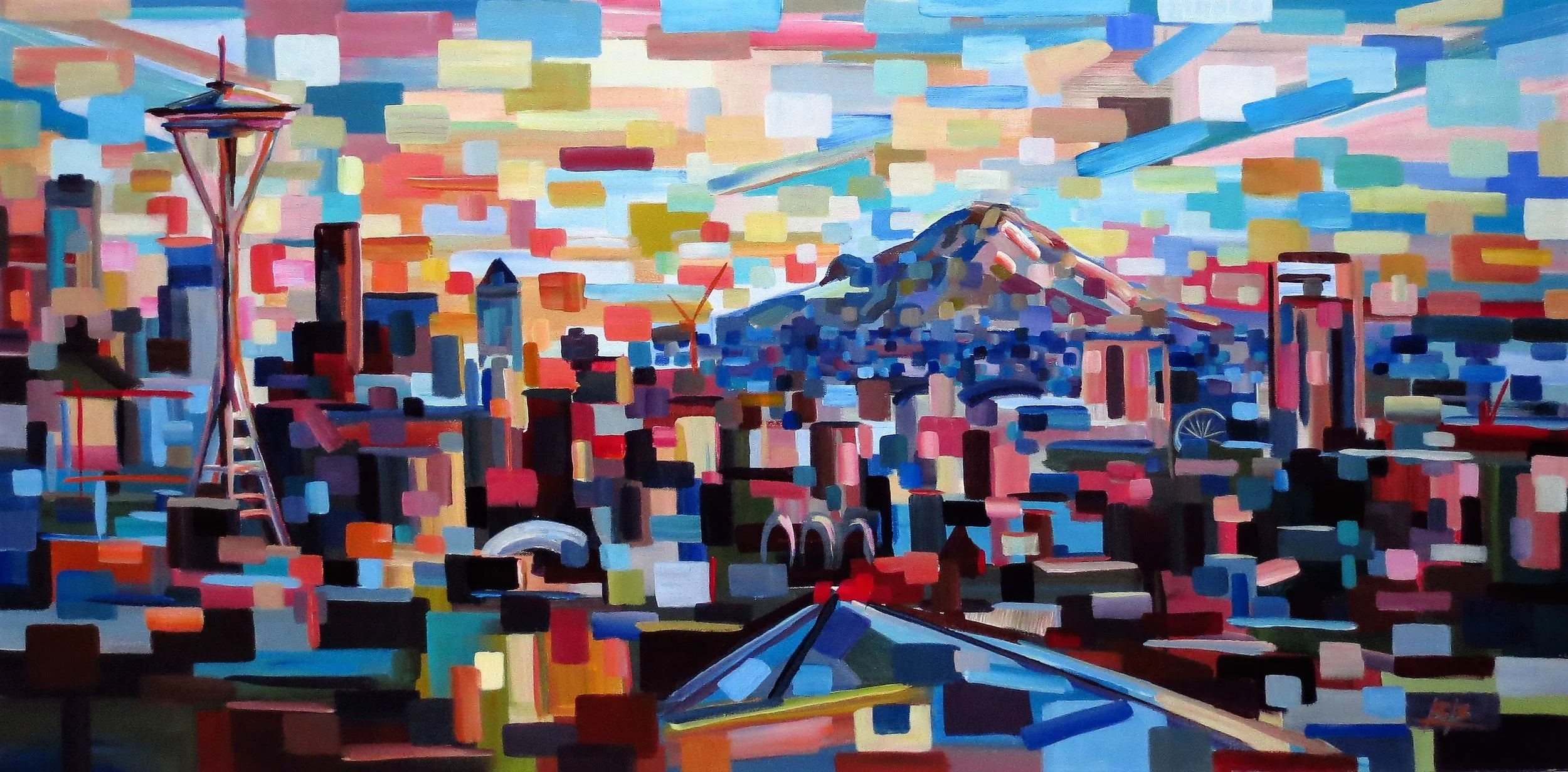 Seattle Skyline, 24x48, Acrylic, Dec 2016 SOLD