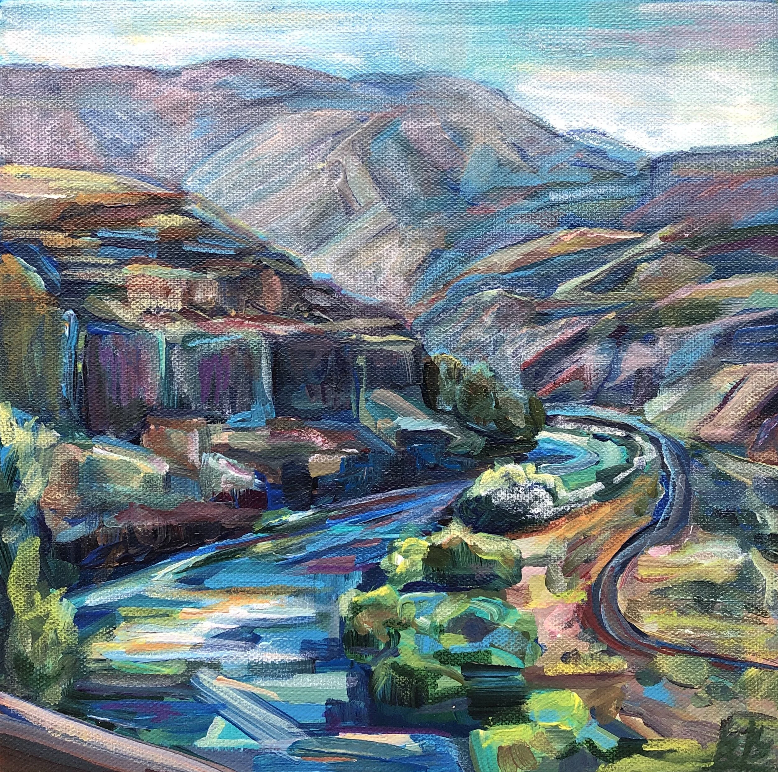 Taking  a Turn, 10x10 acrylic 2020 SOLD