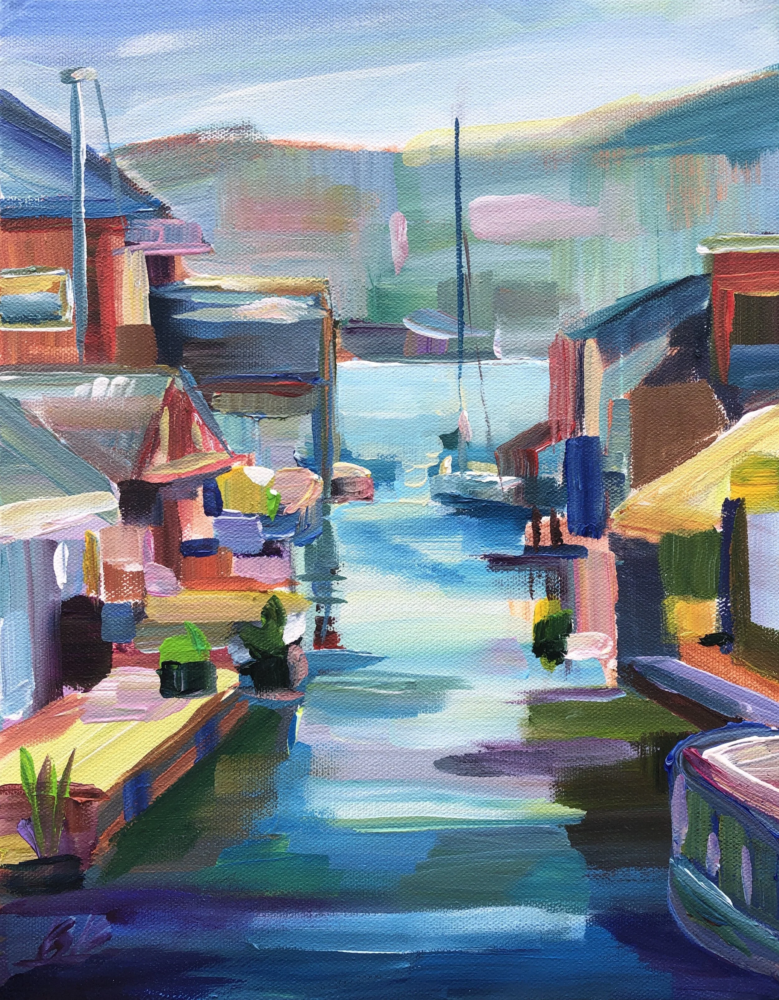 Westlake Neighborhood, 16x12 acrylic plein air on 1.5" canvas $525