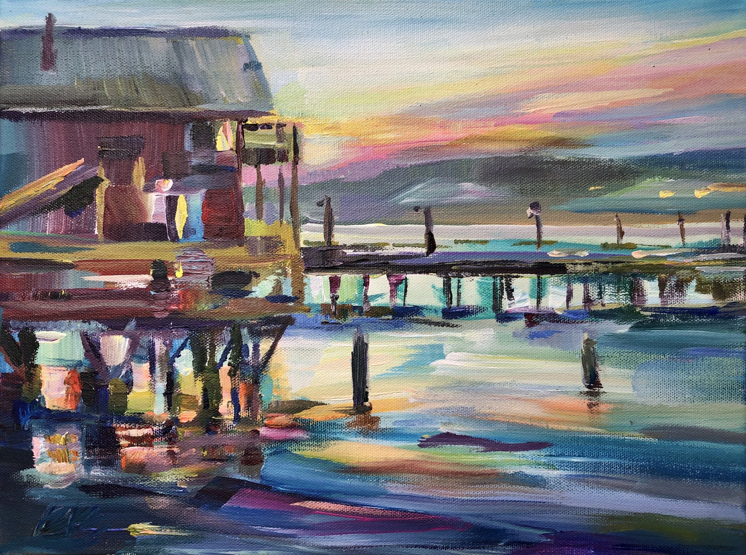 Another Day in Coupeville, 12x16 acrylic plein air, 1.5" deep canvas, $550