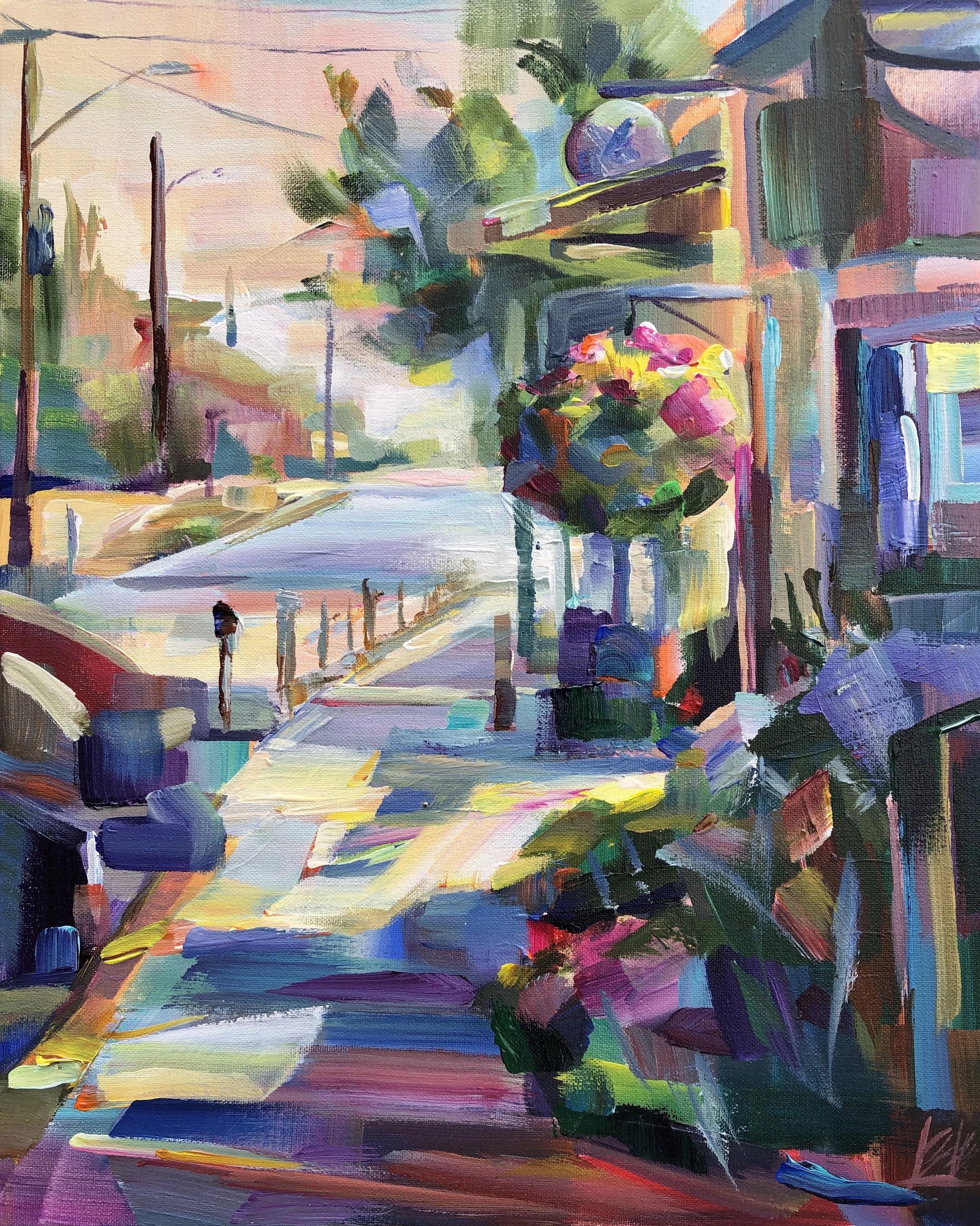 Coupeville Color, 20x16 acrylic plein air, 1.5" deep canvas, $850 (Available at Gallery North, Edmonds Oct 1-30)