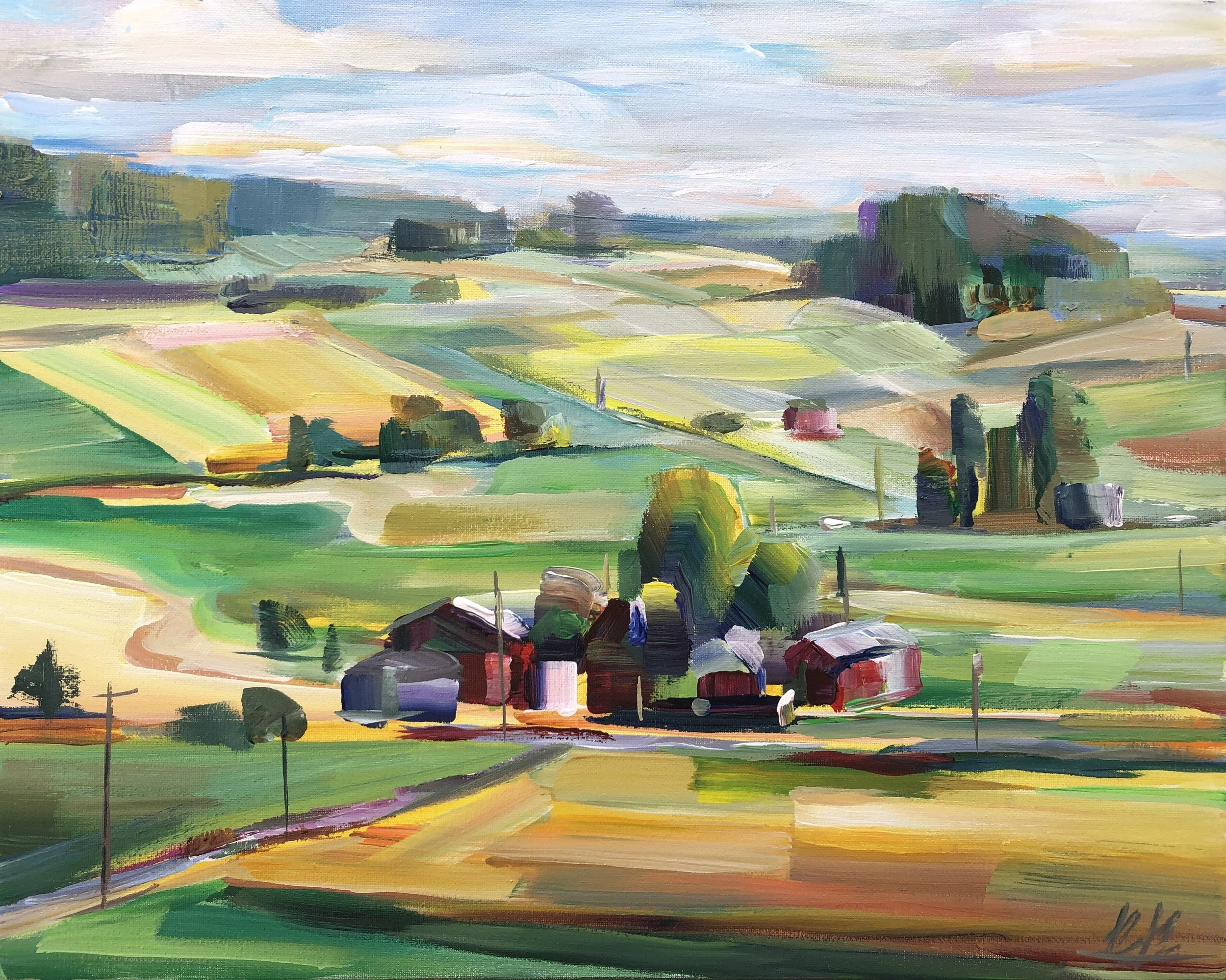 Getting the Lay of the Land 2, 16x20 acrylic plein air on 1.5" canvas, $850