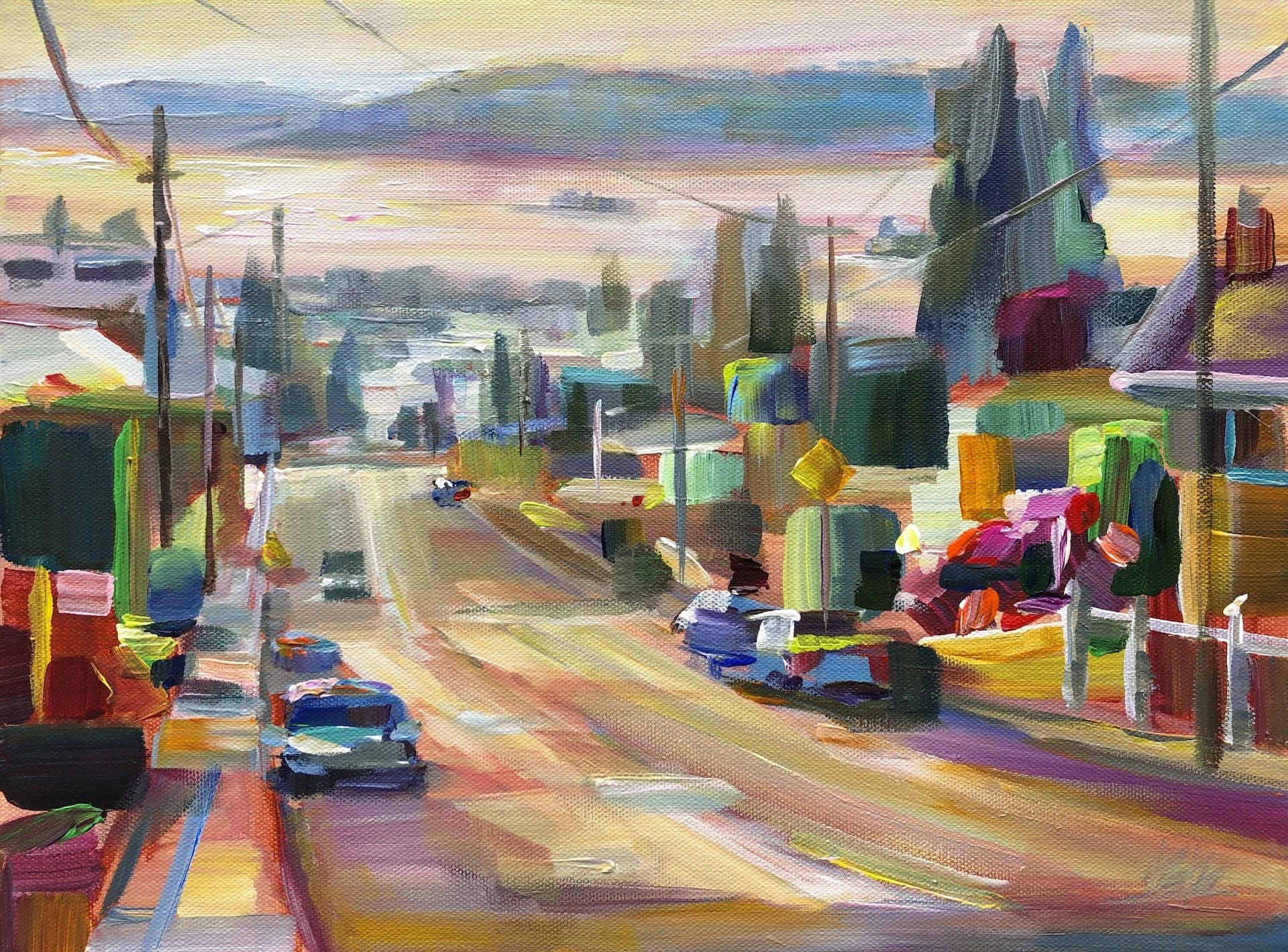 Hillside Glow, 12x16 acrylic plein air on 1.5" canvas, $550 (Available at Cole Gallery, Edmonds)