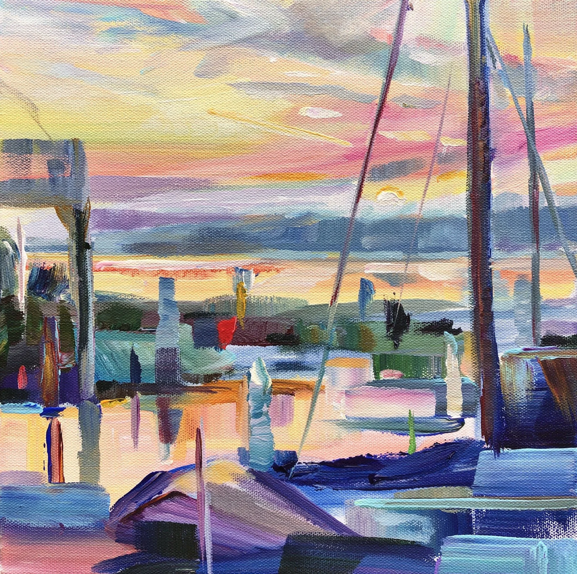 Brightness at Dusk, 12x12 acrylic plein air on 1.5" canvas, $495