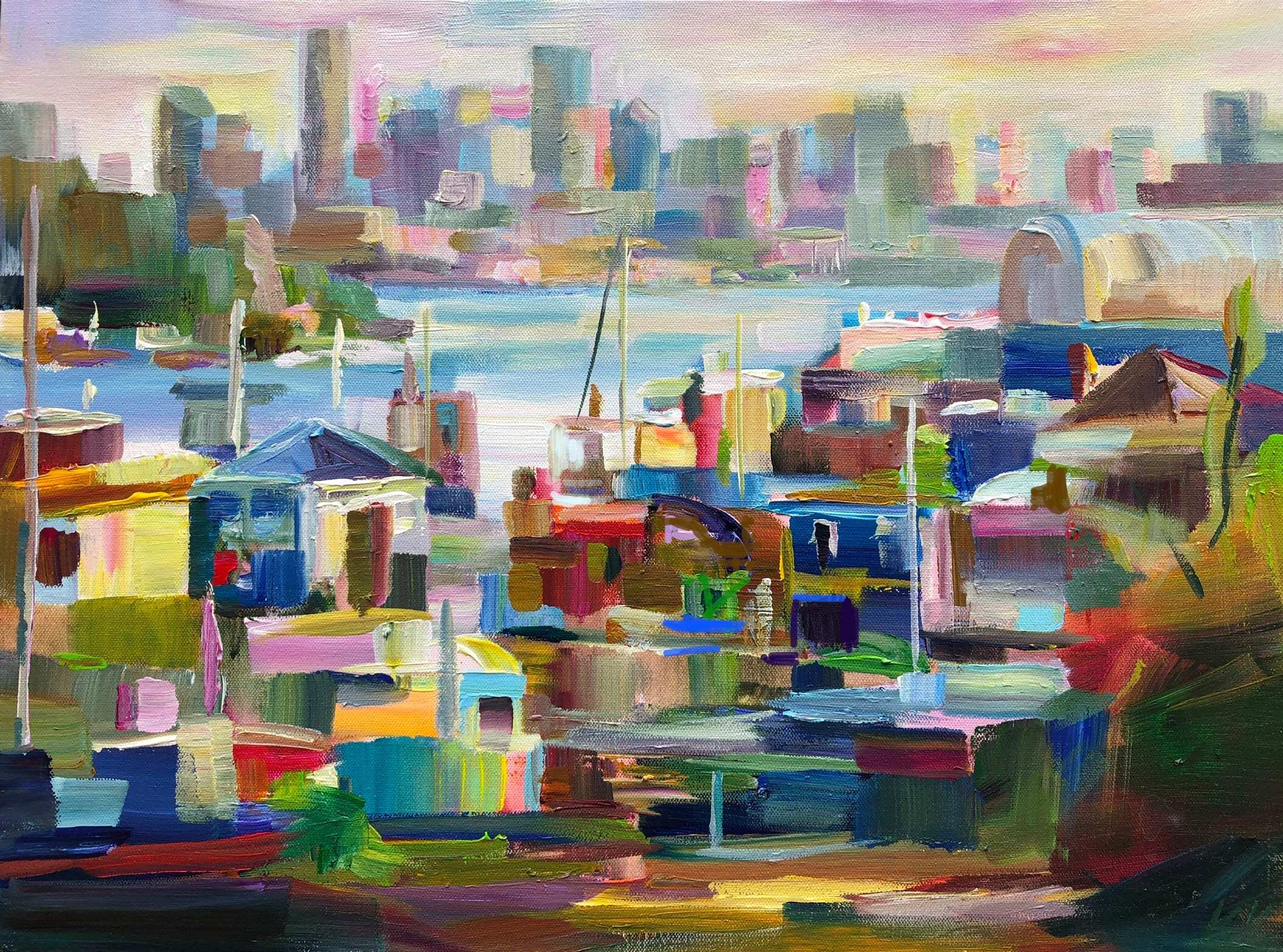 Life On Lake Union, 18x24 acrylic plein air on 1.5" canvas, $1250