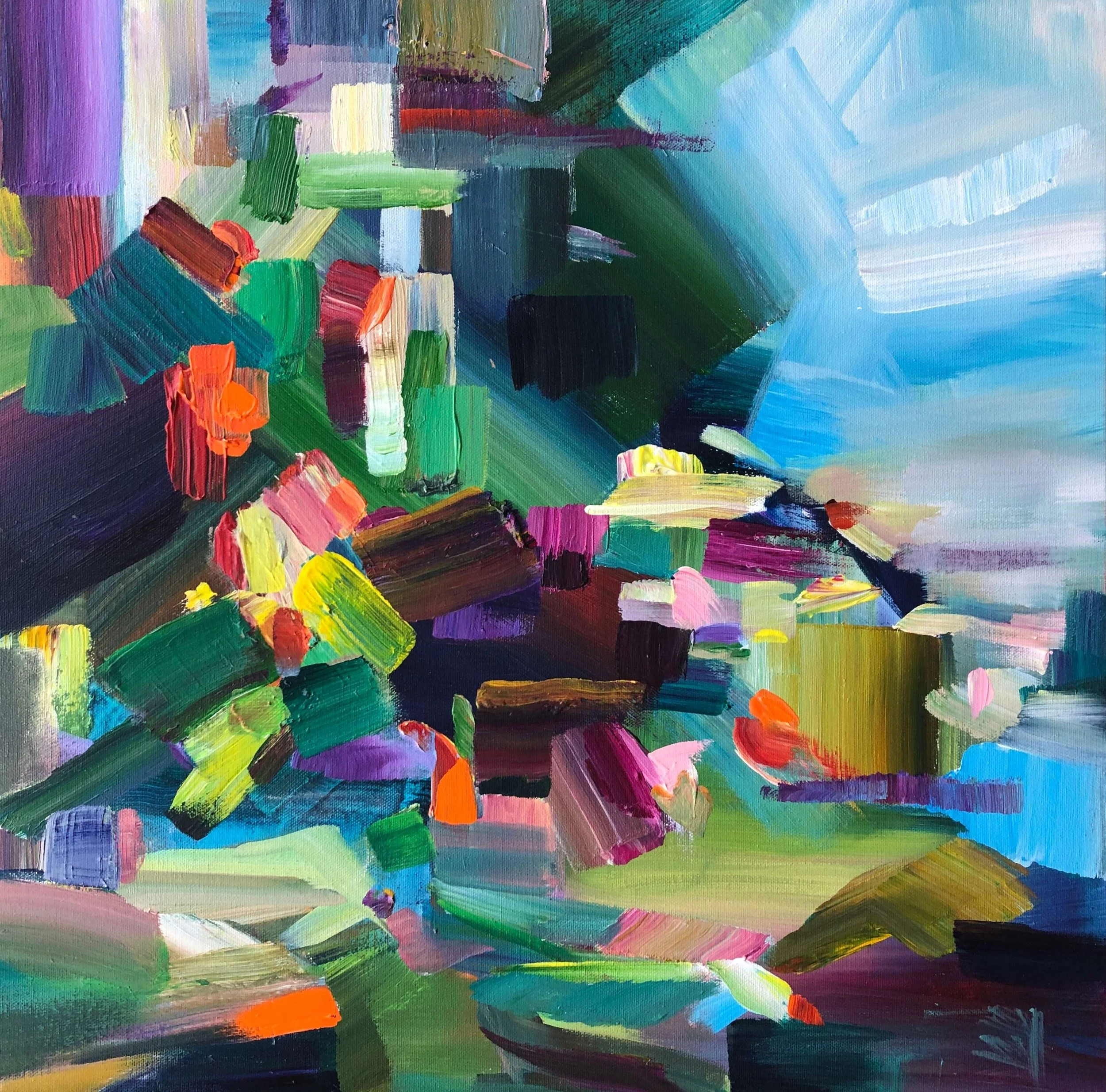 Hanging Out, 20x20 acrylic on 1.5” canvas $650 (Available at JG Art Gallery, Bainbridge island)