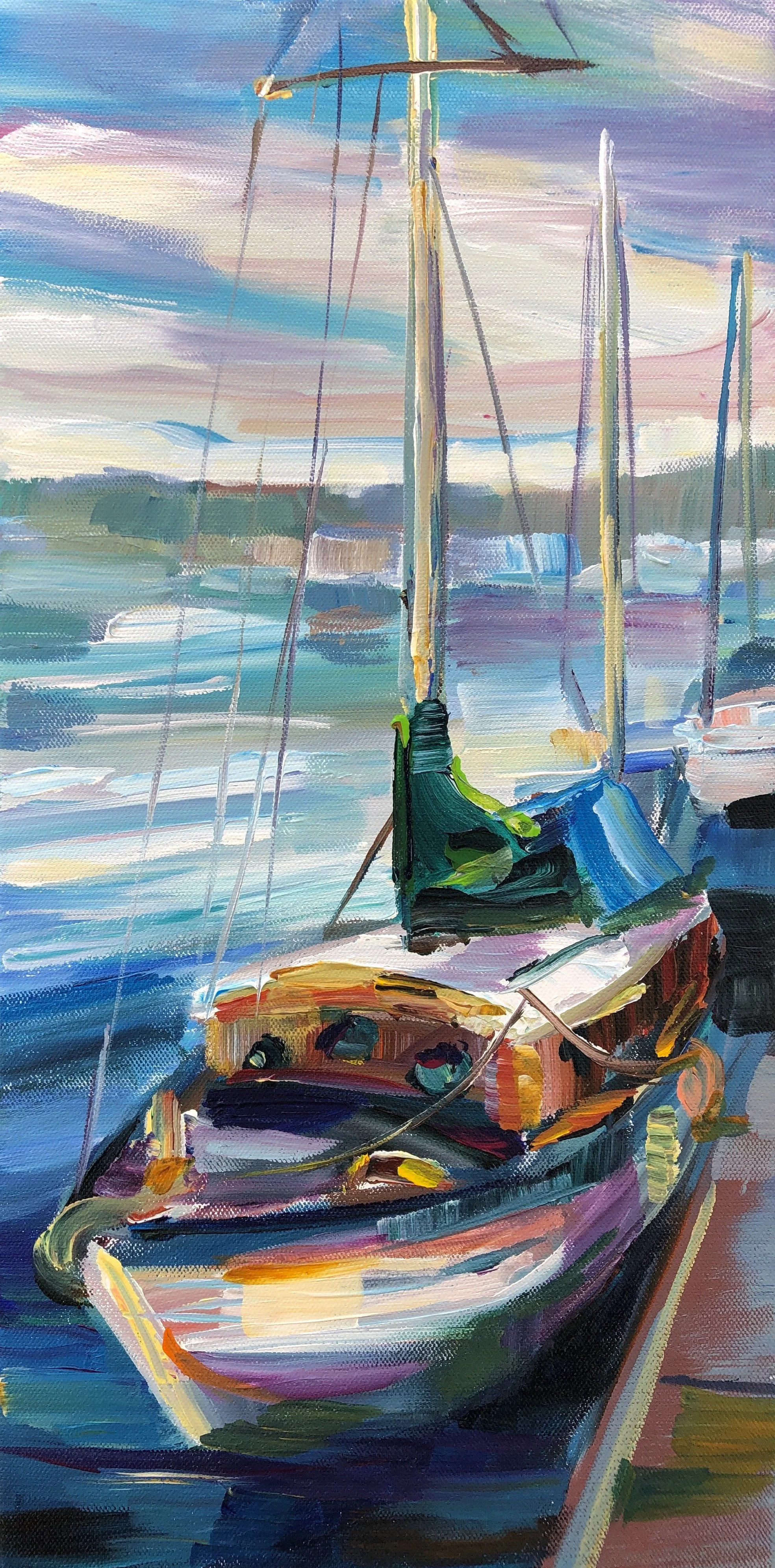 Sailboat Portrait, 10x20 acrylic on 1.5” canvas, $550