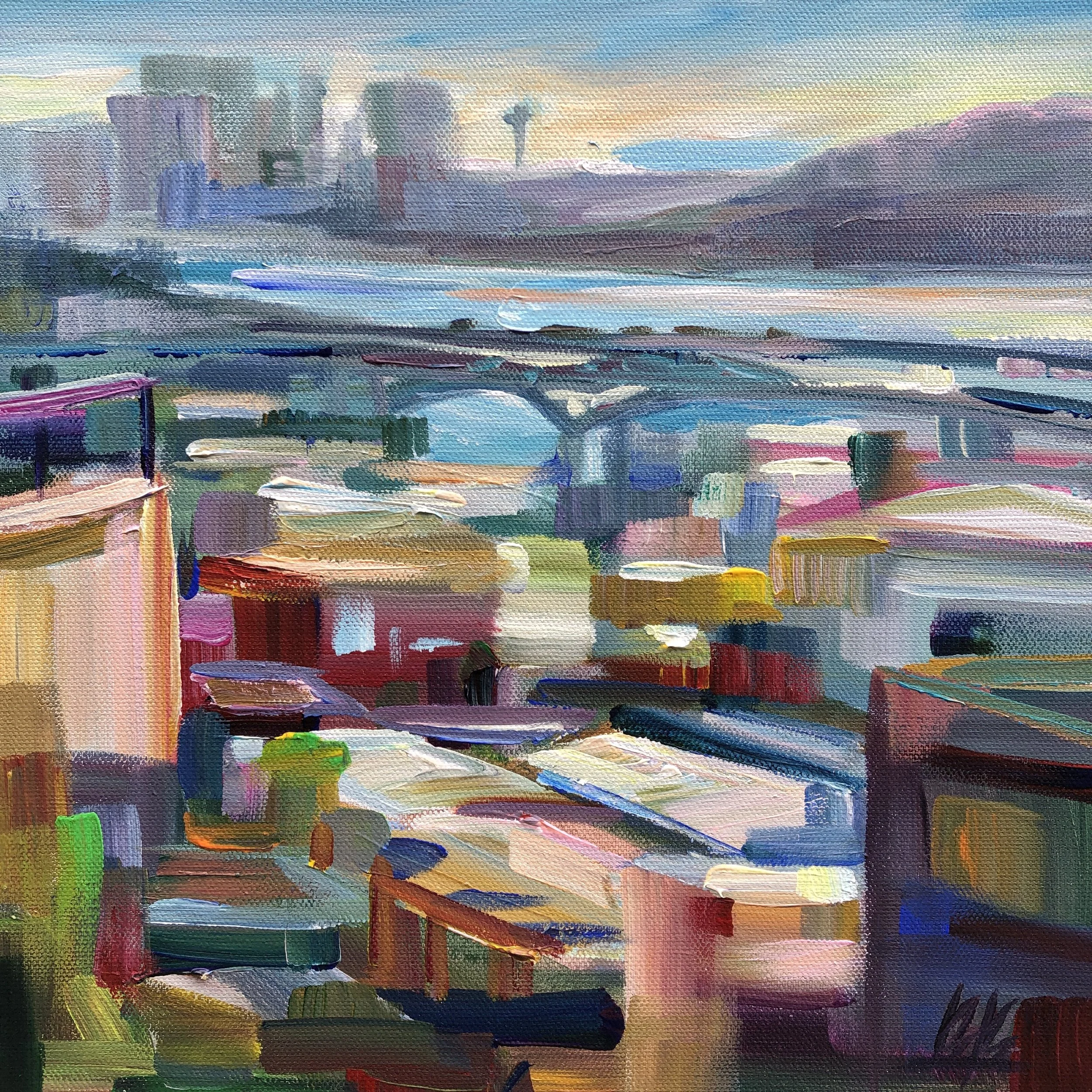 Between Rooftops and Sky, 12x12 acrylic on 1.5" canvas, $475 (Available at Alki Arts, WS)