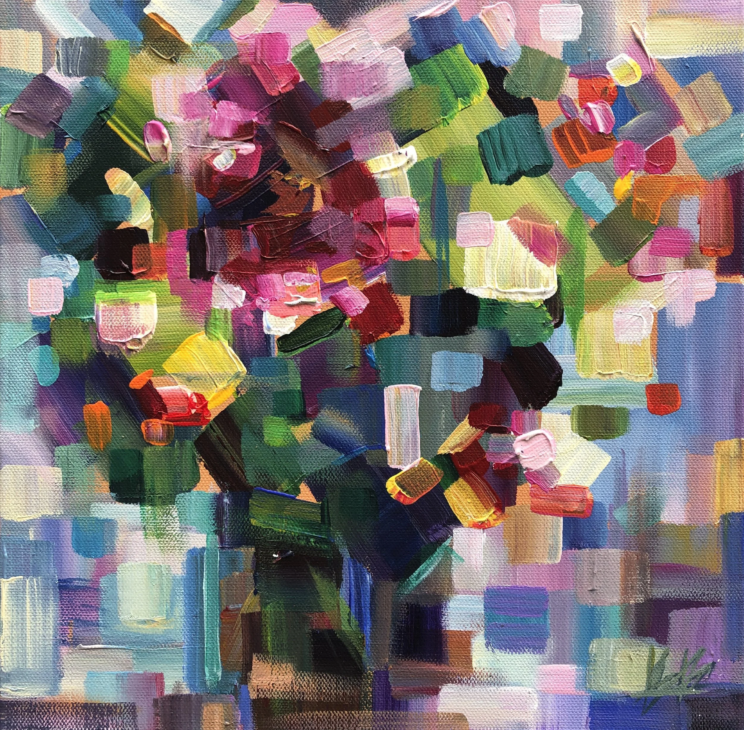 Pixelated Bouquet, 12x12 acrylic on 1.5" canvas, $475 (Available at Alki Arts, WS)