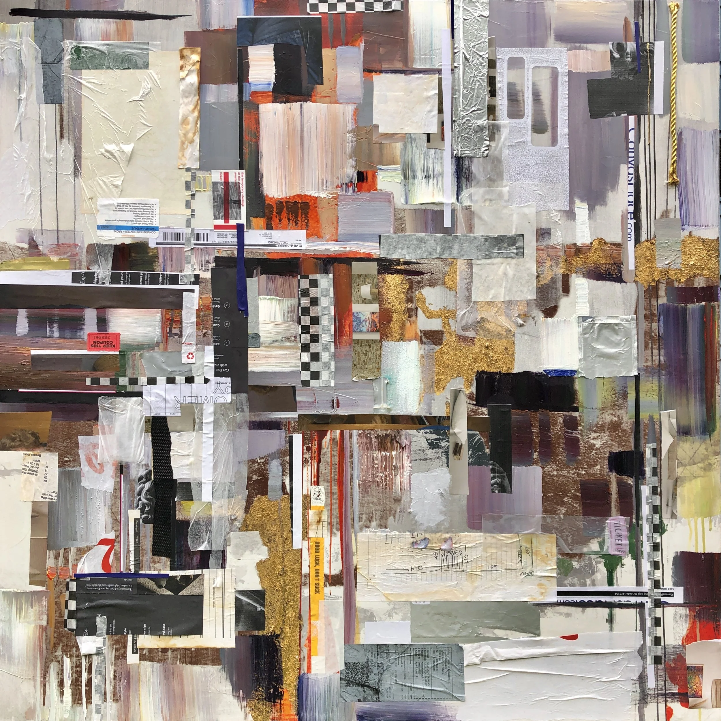 Glimmers in Gray, 40x40 acrylic mixed media collage on 1.5" canvas, $3360