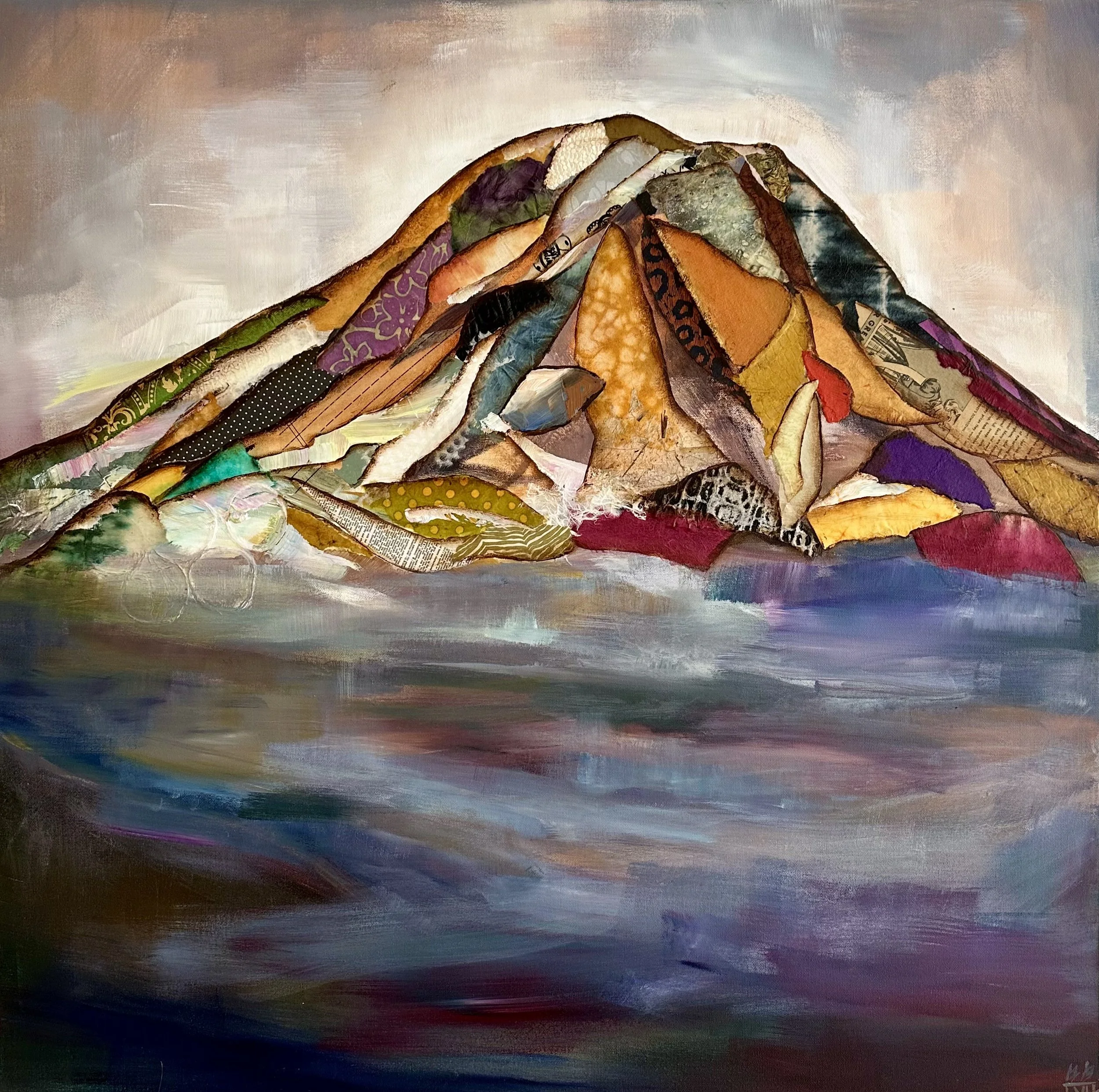 Autumn on Rainier, 36x36 acrylic mixed media collage, $2900 (Available at Gray Sky Gallery)