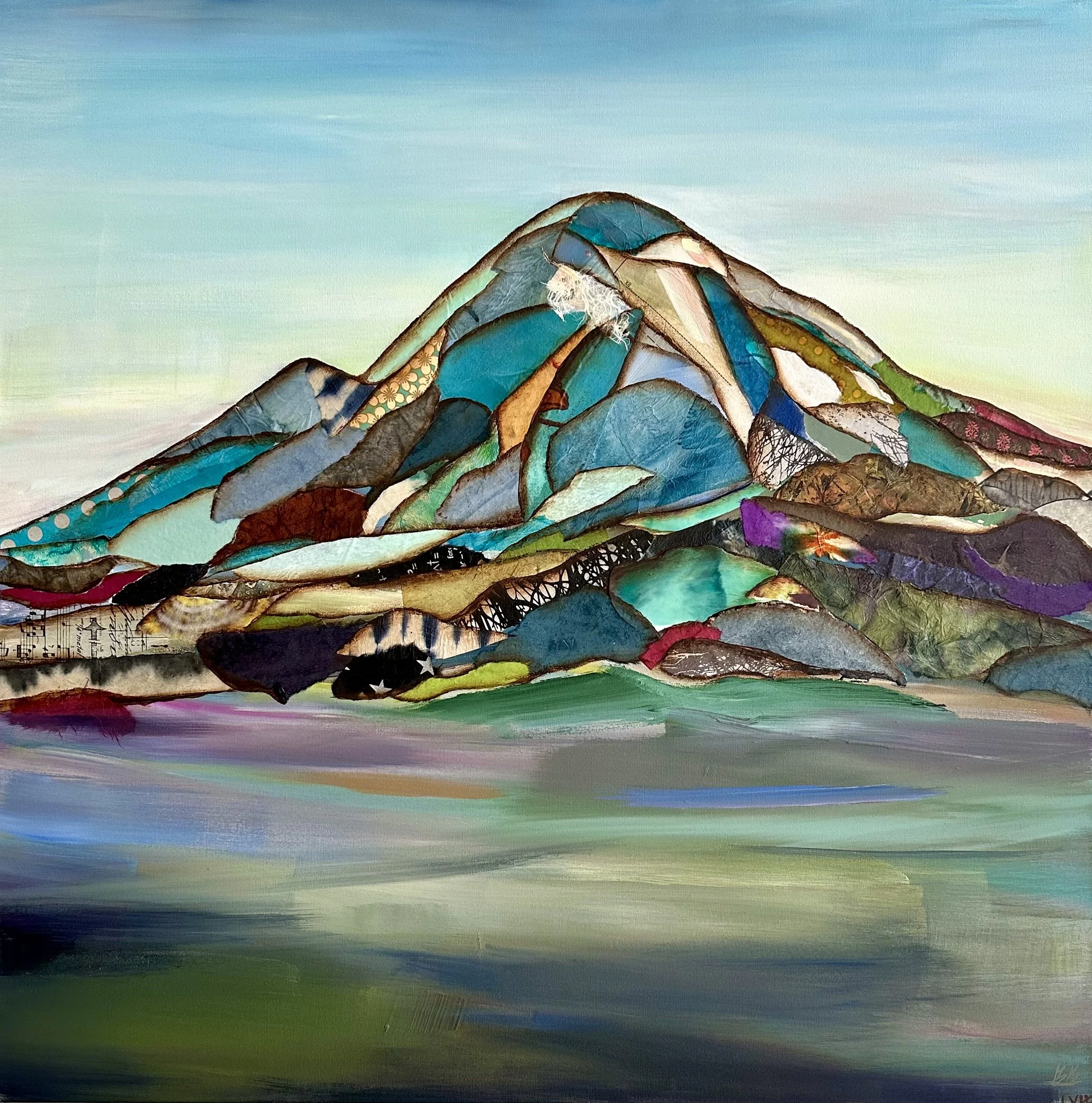  Somewhere in Iceland, 36x36 acrylic mixed media collage, $2900 (Available at Gray Sky Gallery)