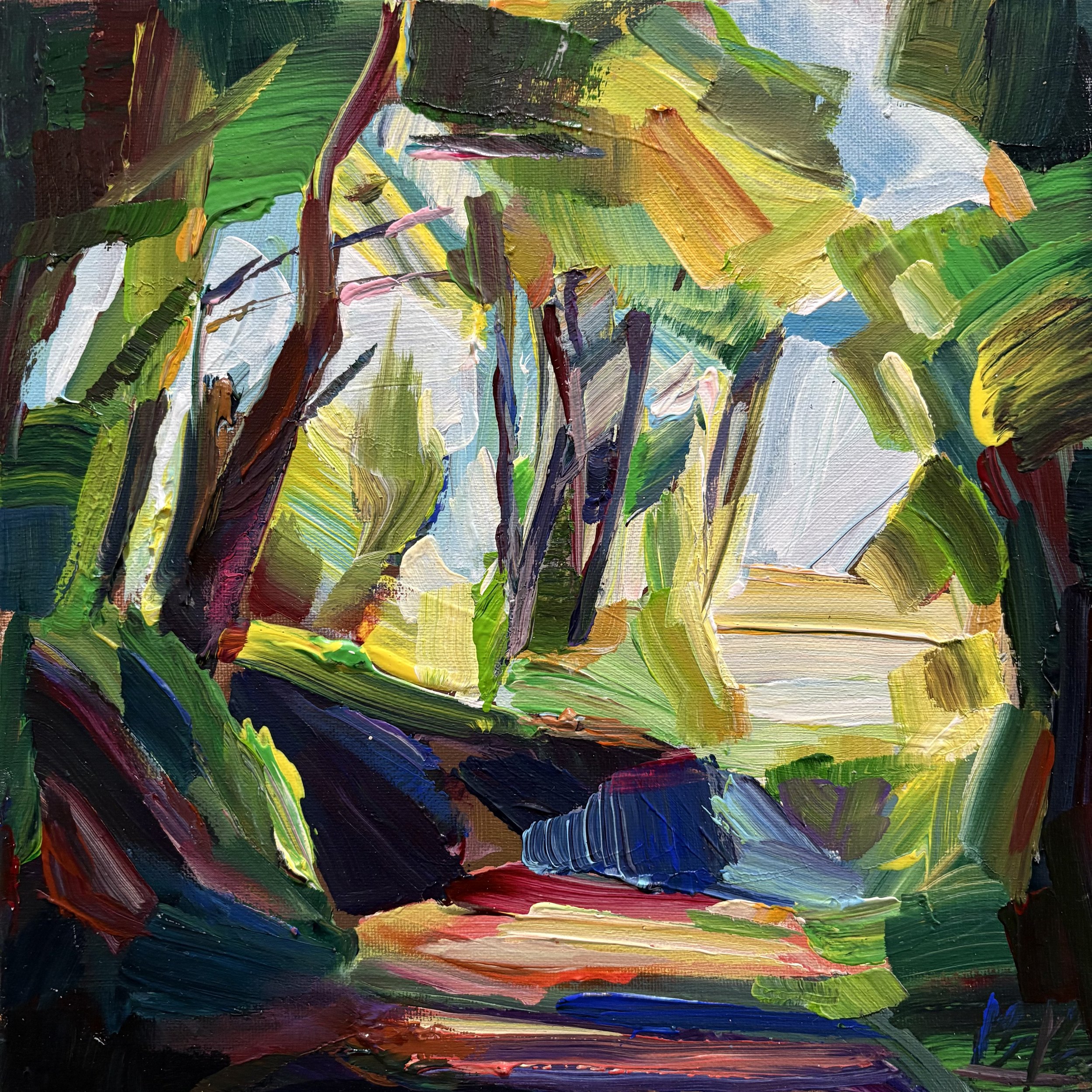 Light Through the Trees, 12x12 acrylic framed, $495