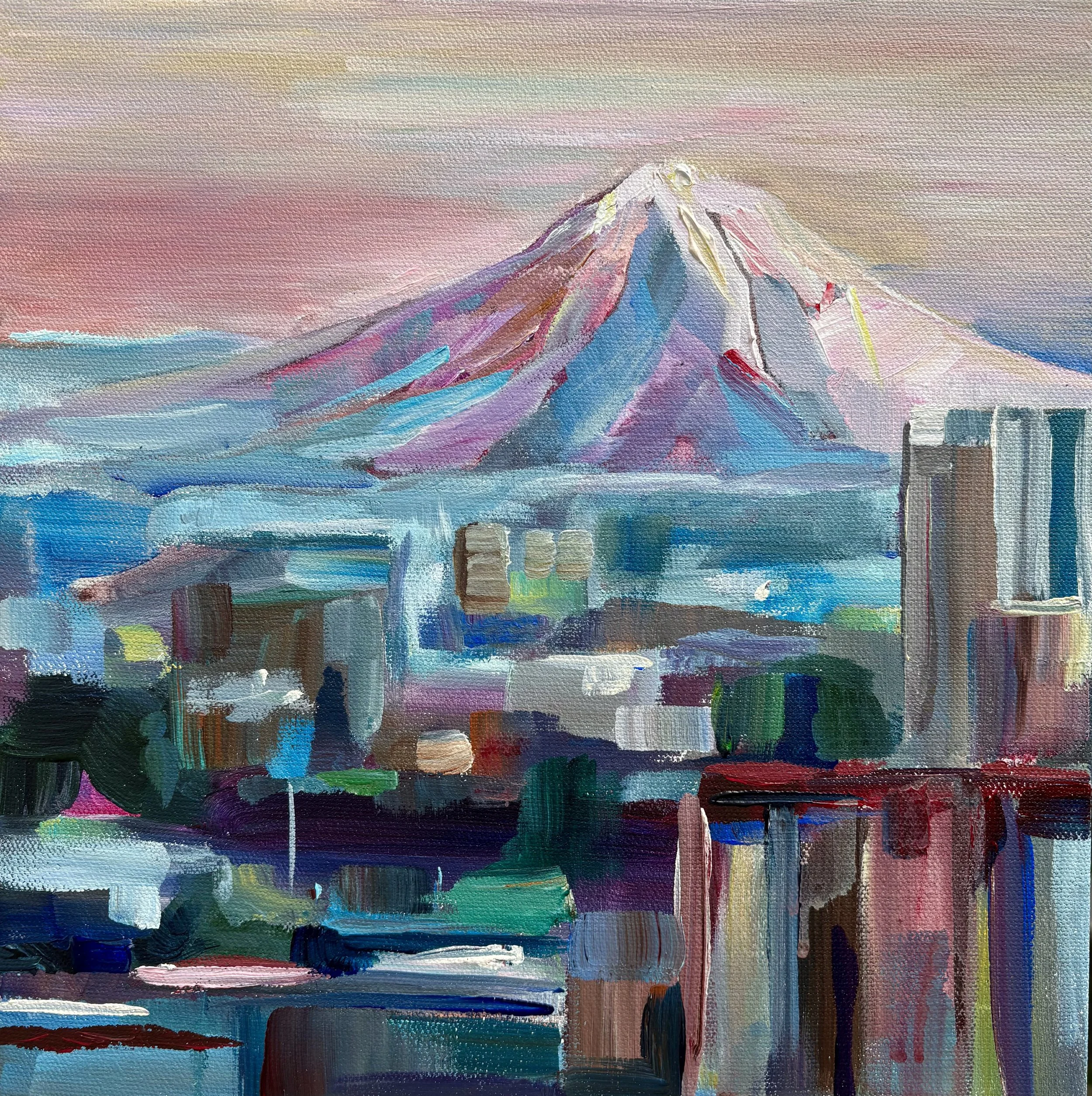 Evening Over Hood, 12x12 acrylic on 1.5" deep canvas, $495