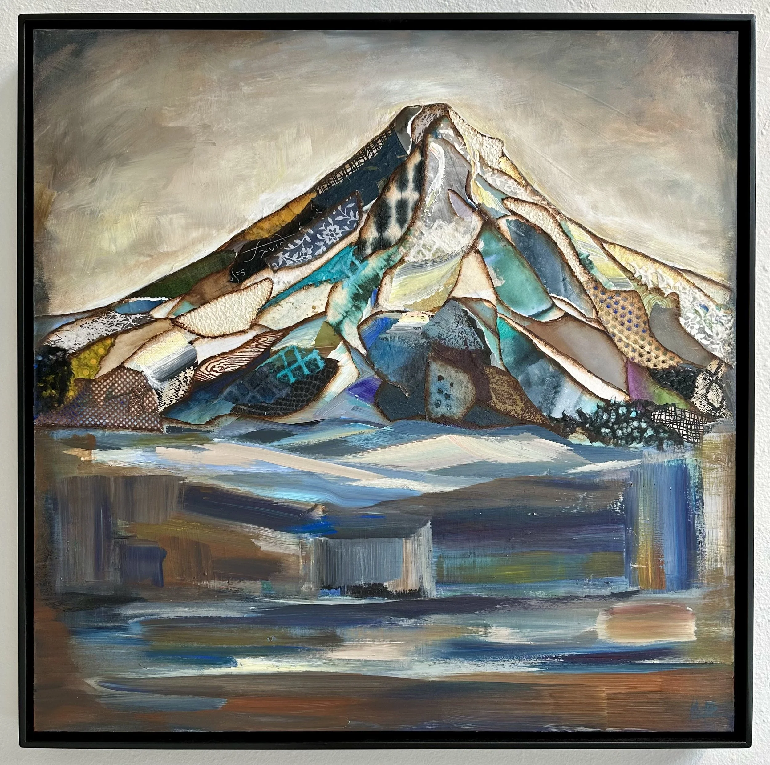 Memories of Mt.Hood, acrylic & collage framed, $2400 (Available at Gray Sky Gallery)