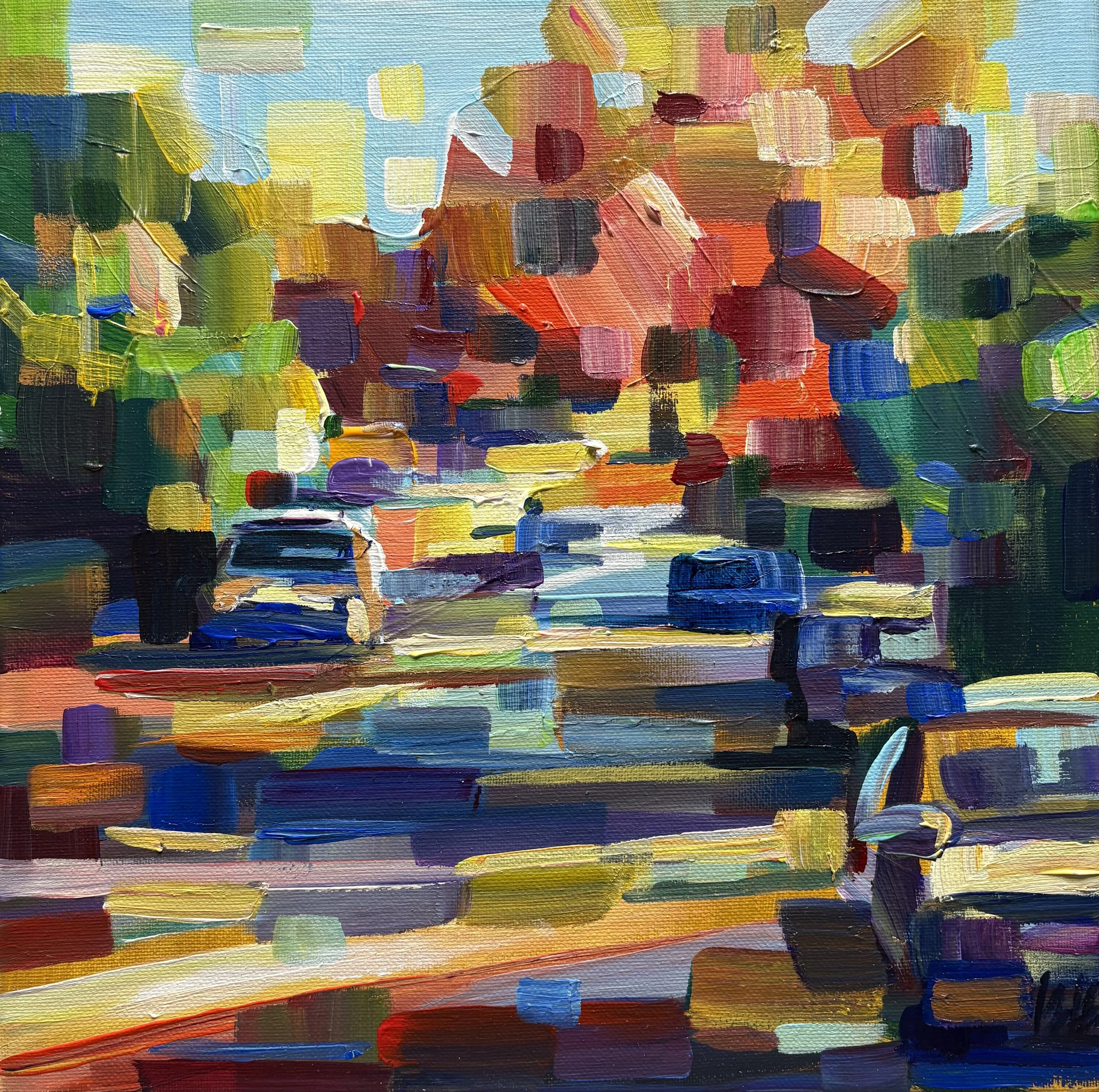 Pixelated Fall, 12x12 acrylic on 3/4" canvas, $450/$495 framed