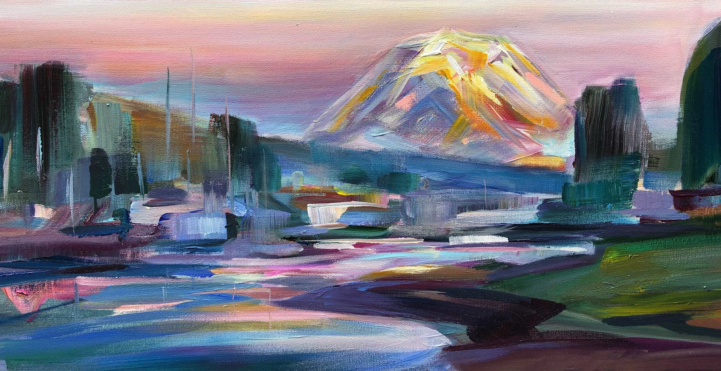 Alpenglow, 15x30, acrylic, 2024, SOLD
