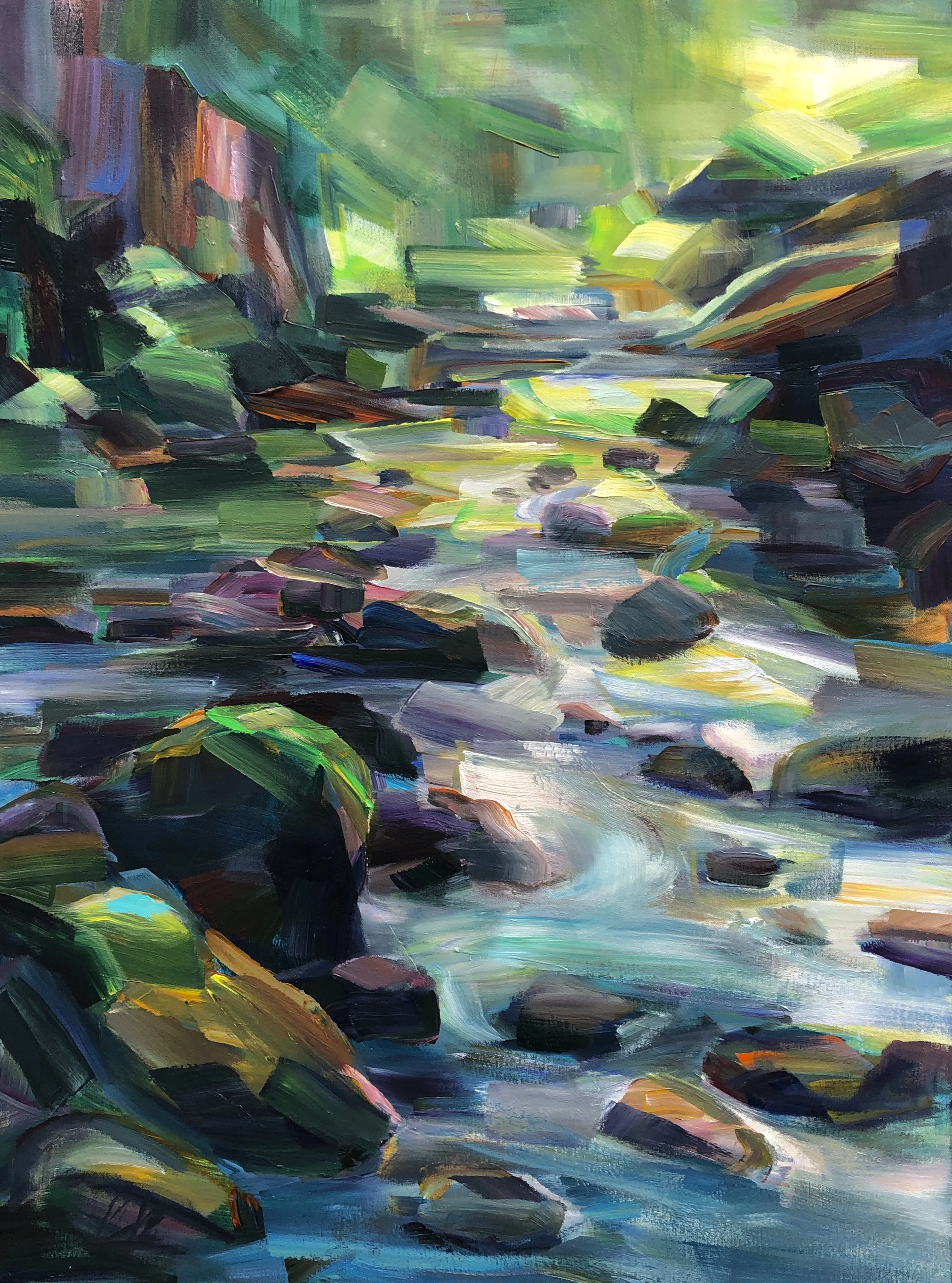 Creek Glow, 48x36, acrylic, 2025, SOLD
