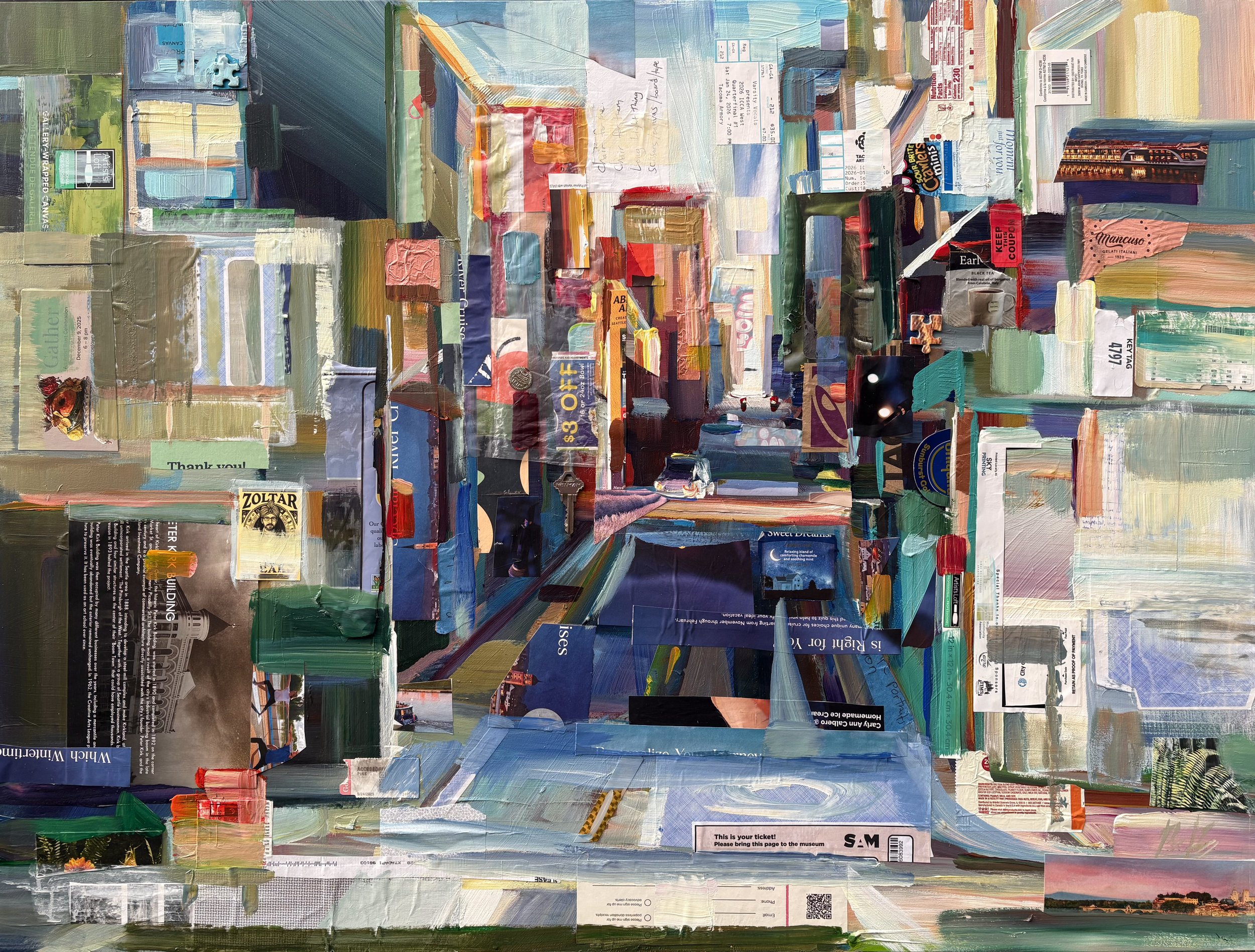 Streets of Life, 30x40 acrylic & collage on 1.5" panel, $2800