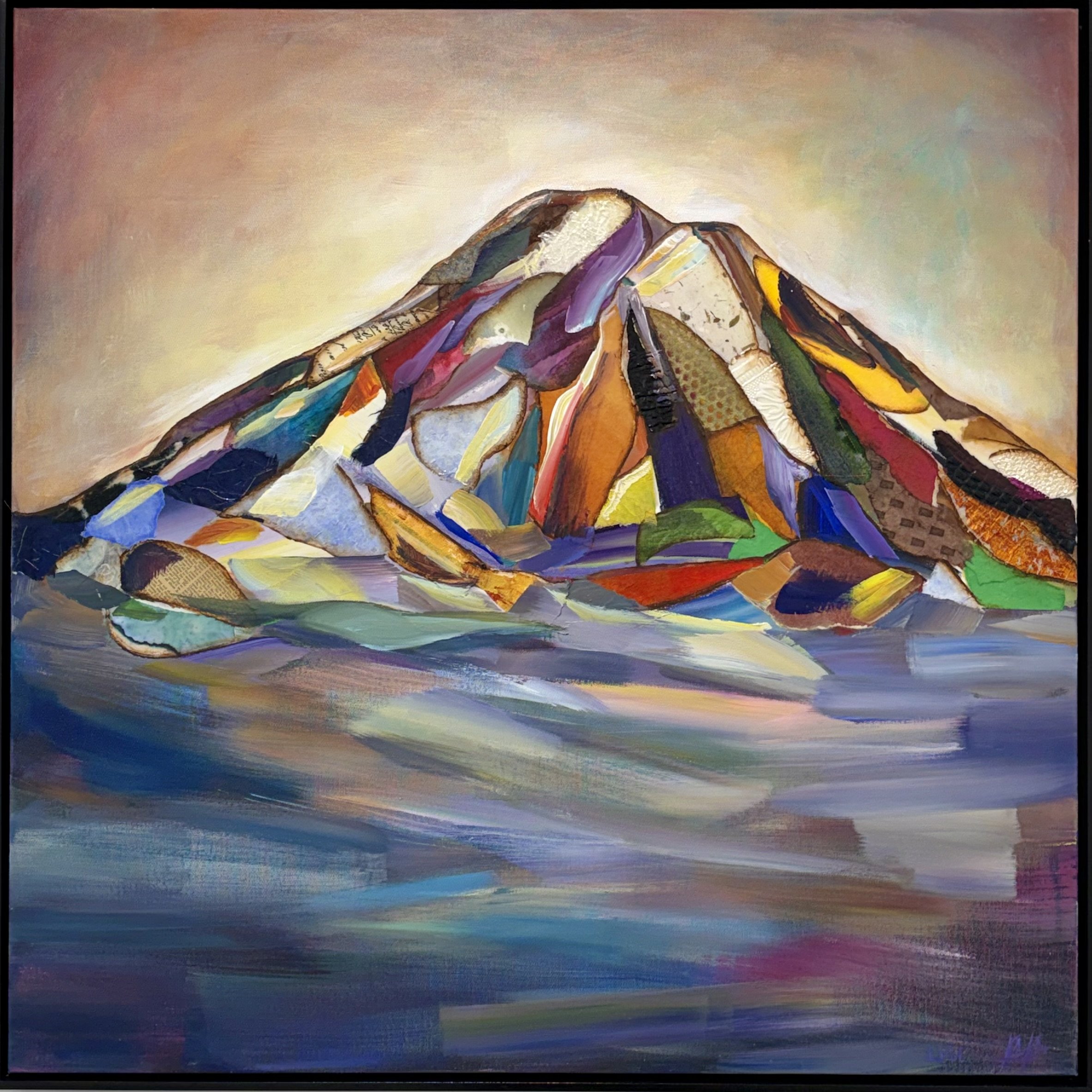 Rainier Radiance, 36x36 acrylic mixed media framed, $3200 (Available at Gray Sky Gallery)