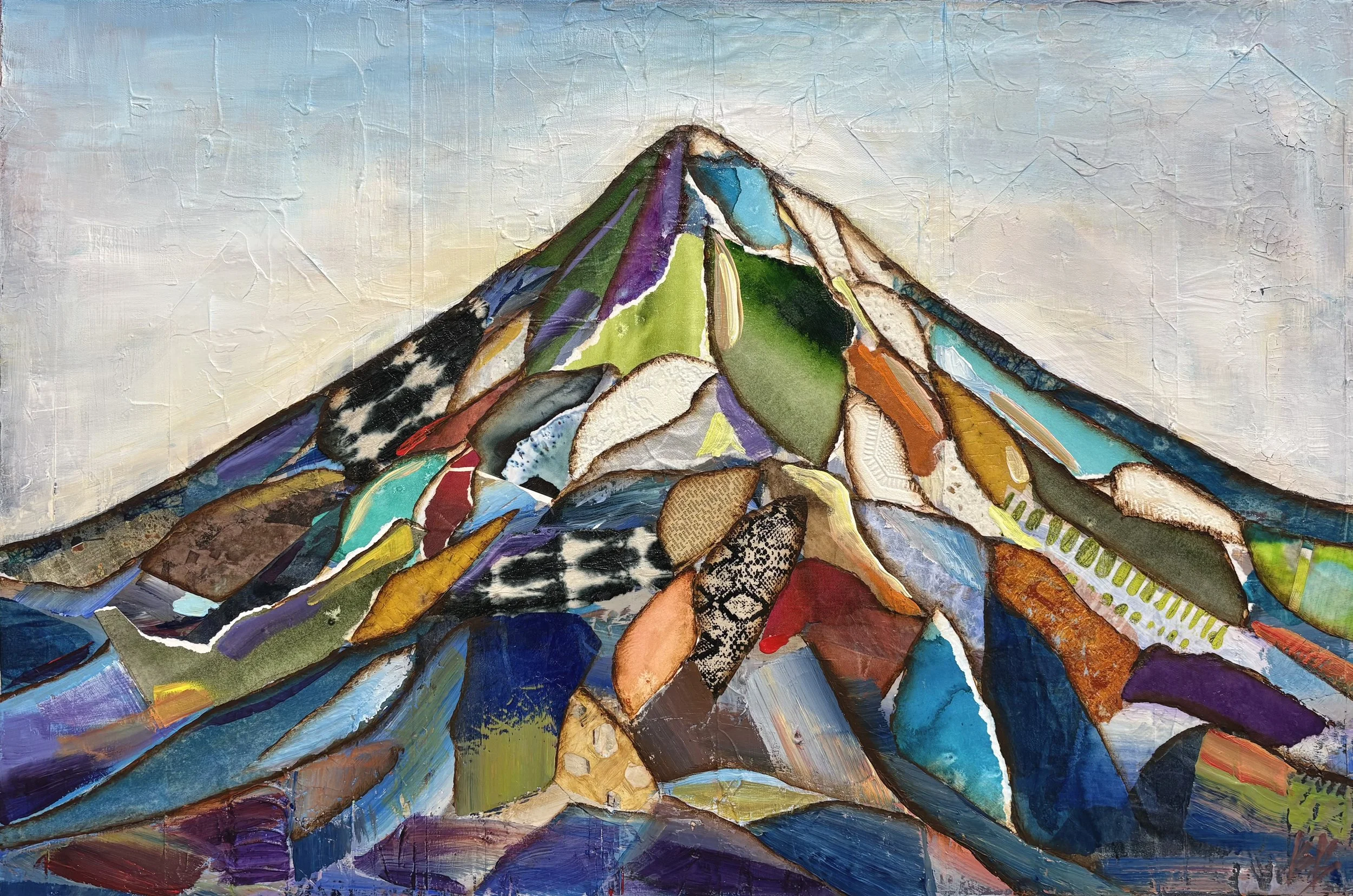Hood Peak, 24x36 acrylic mixed media collage, $1900 (Available at Gray Sky Gallery)