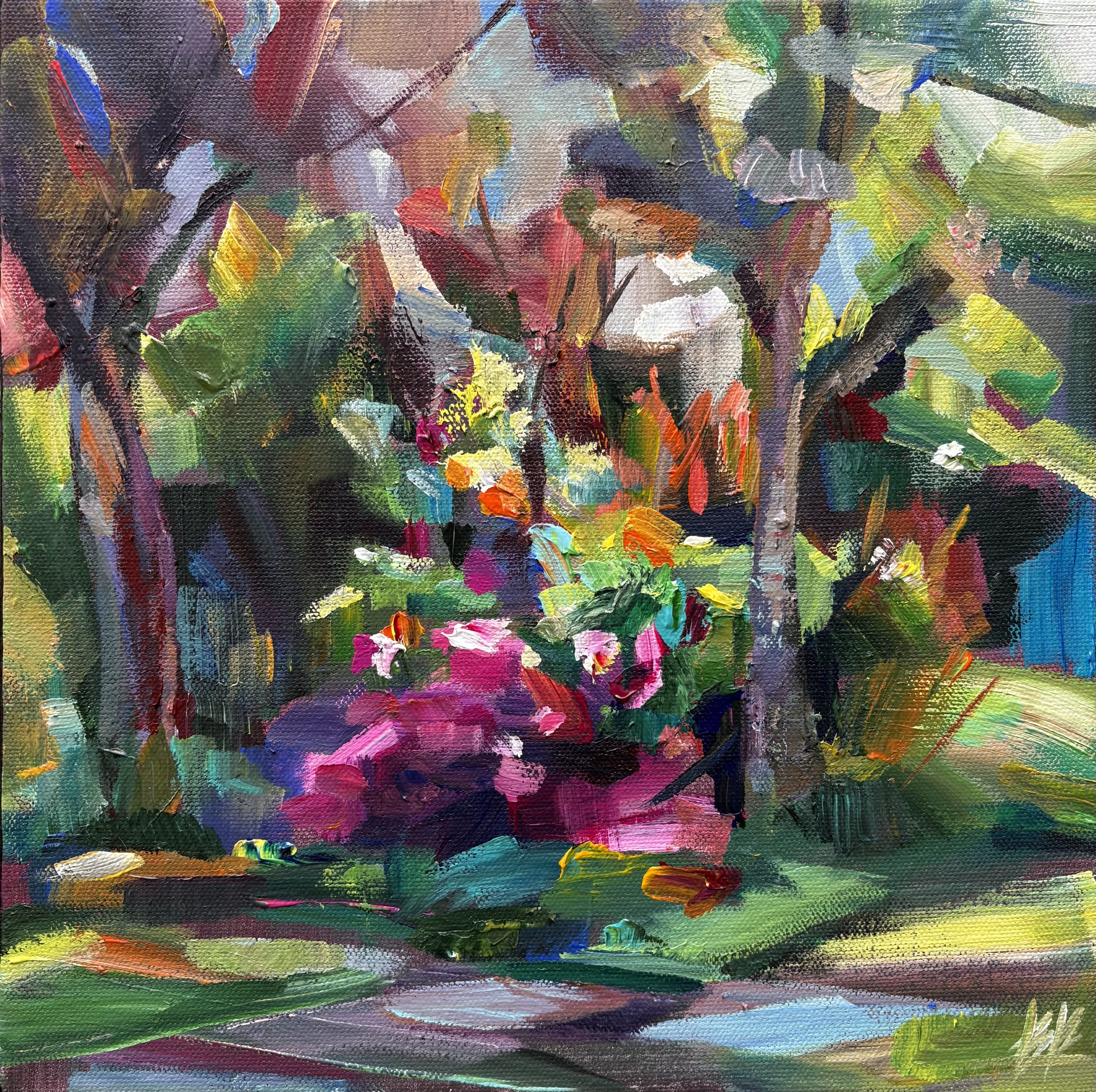 Azaleas Across the Way, 12x12 acrylic on 1.5" canvas, $495