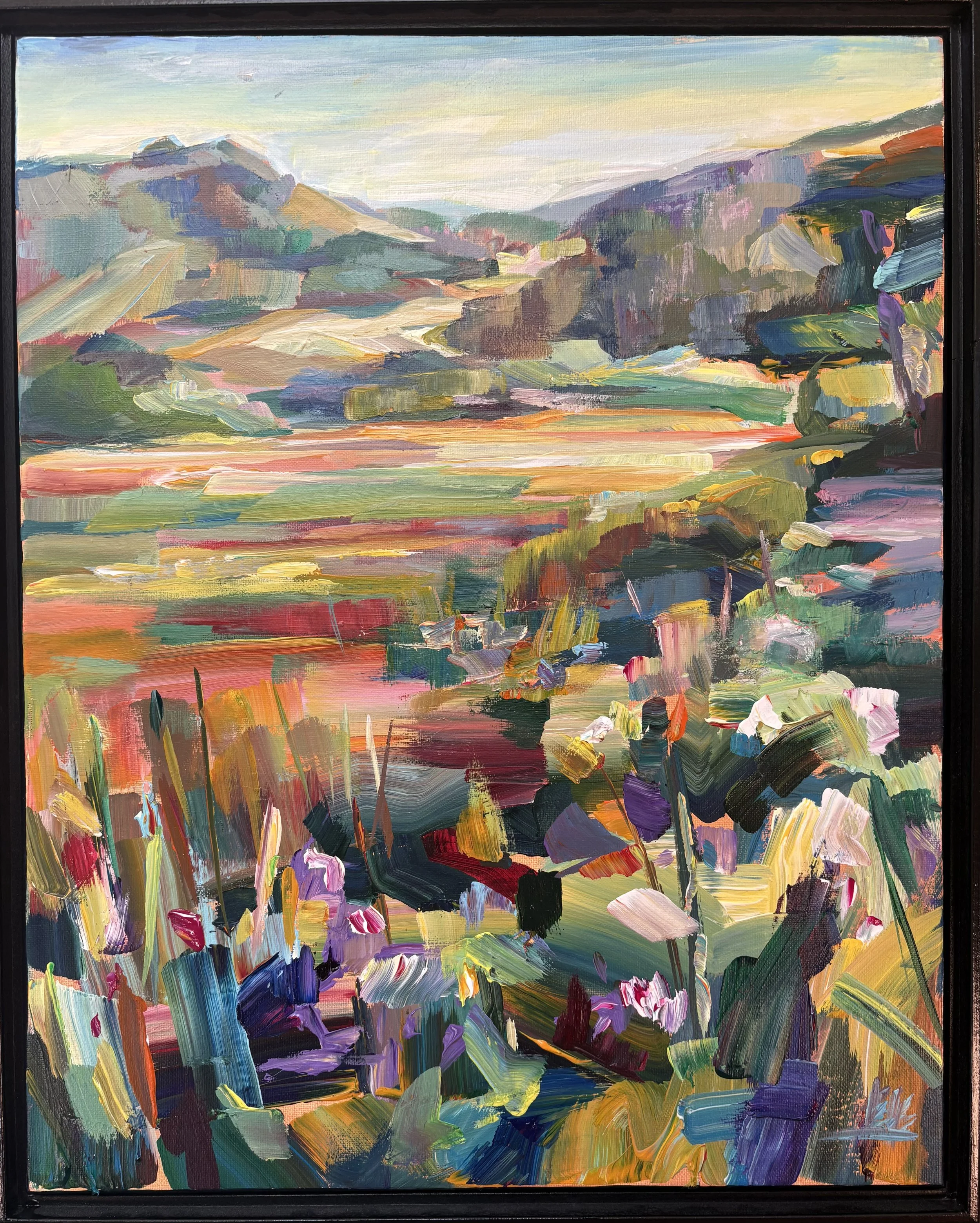 Beyond the Beach, 20x16 acrylic plein air framed $1450