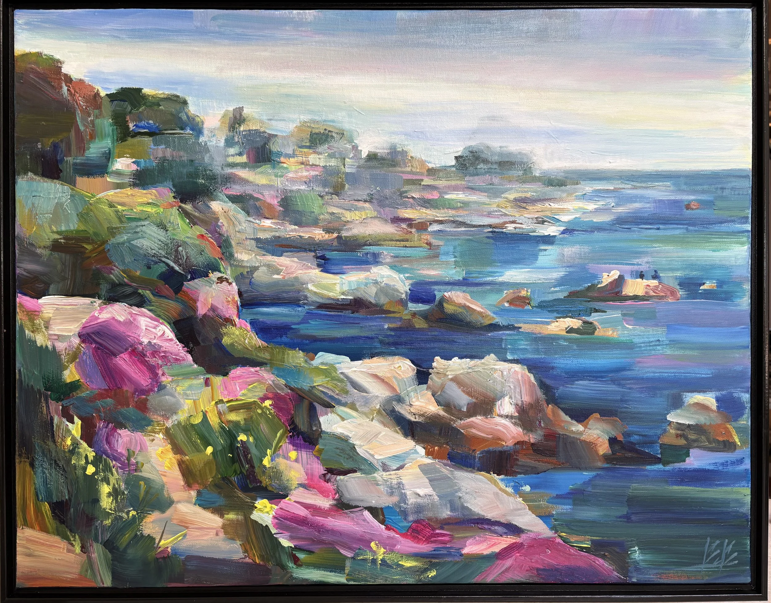 Magenta-by-the-Sea, 22x28 acrylic plein air framed $2400