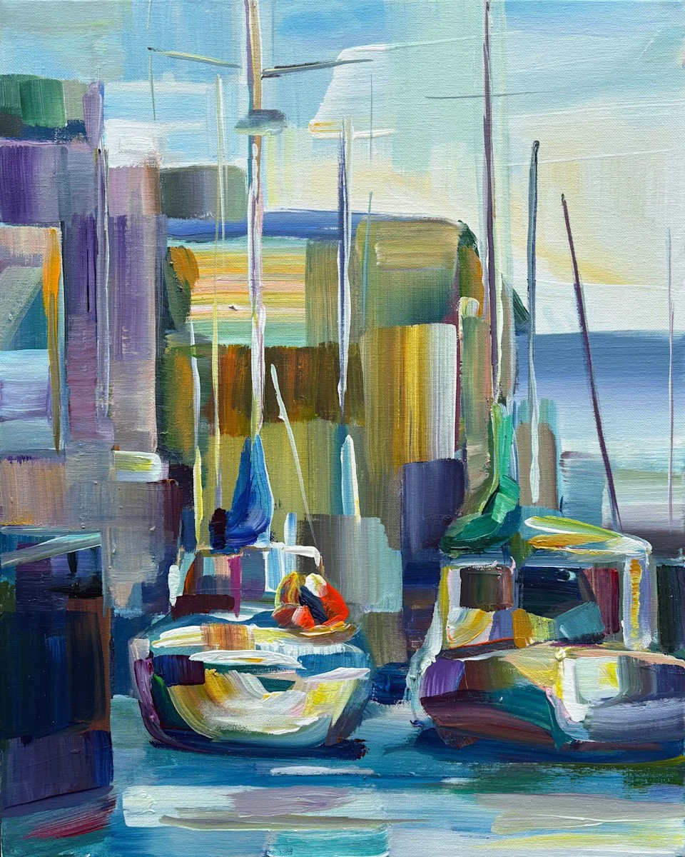 Boat Buds, 20x16 acrylic framed, $850 (Available at Domicile Design, Madison Park)