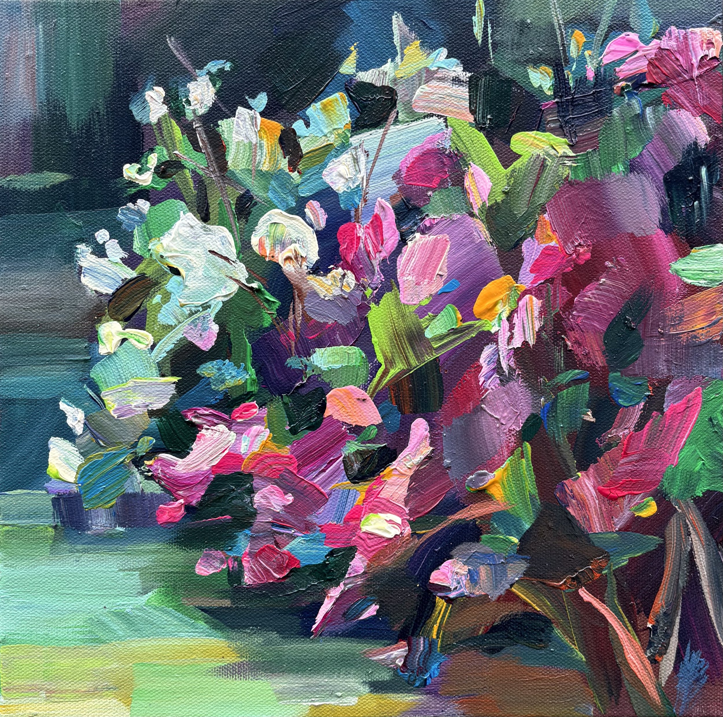 Azaleas Are Poppin', 12x12 acrylic plein air on 1.5" canvas, $495
