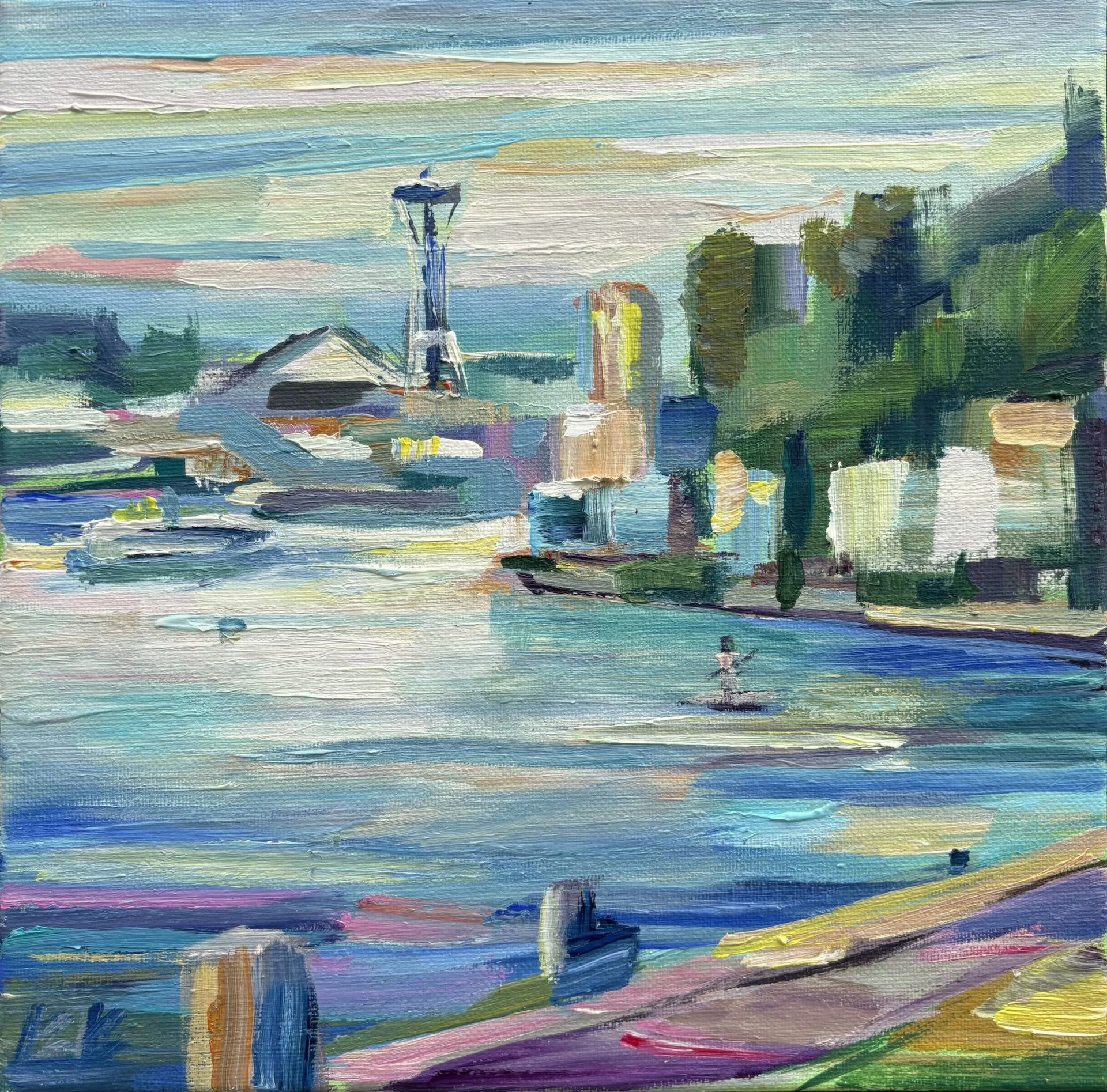 Alki Beach Days, 10x10 acrylic plein air on 3/4" canvas unframed, $350