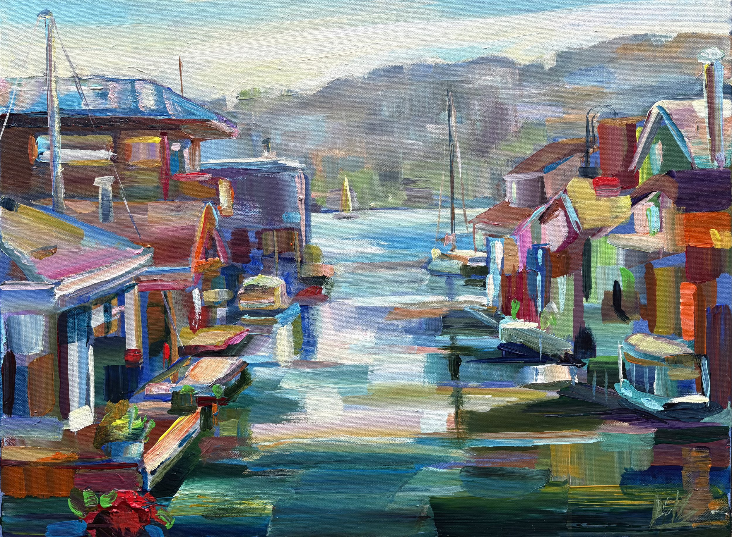 Morning on Westlake, 18x24 acrylic plein air framed $1250